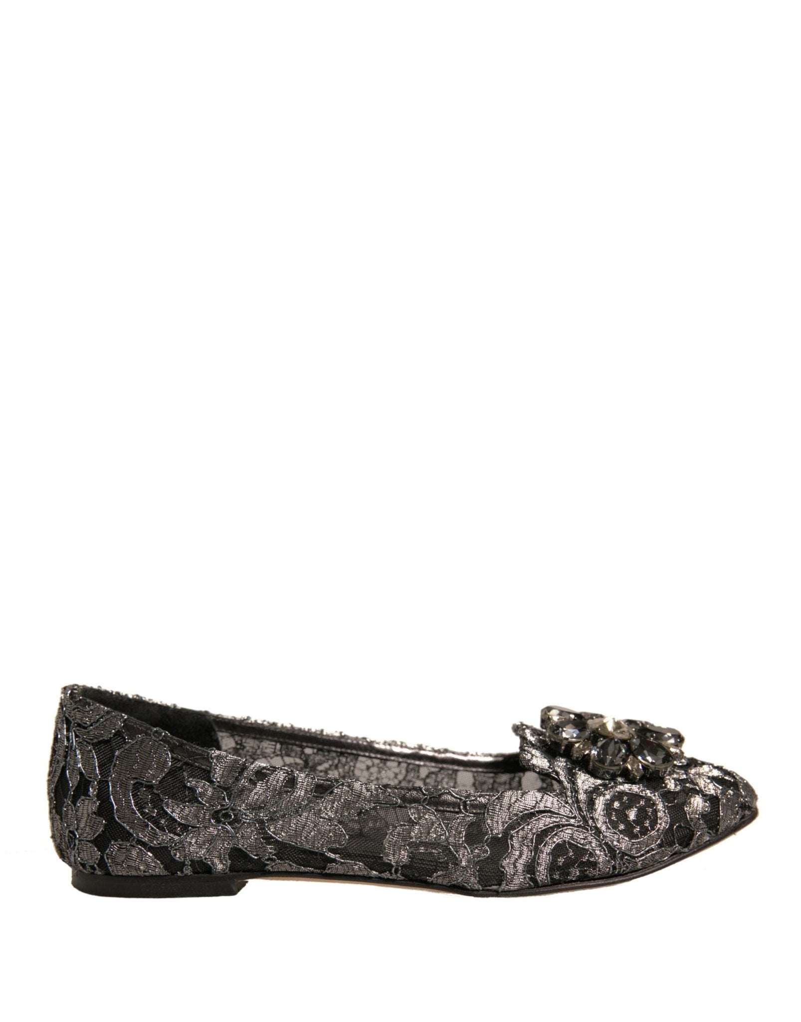 Dolce & Gabbana Silver Crystal Loafer Lace Ballet Flats Shoes - RIMODA