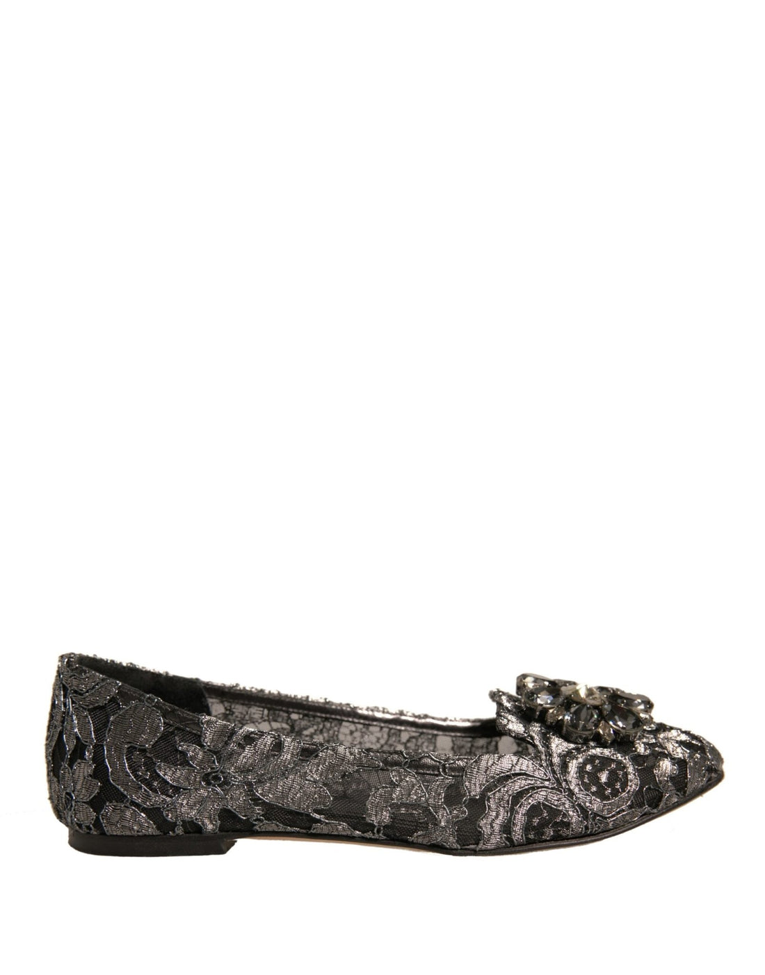 Dolce & Gabbana Silver Crystal Loafer Lace Ballet Flats Shoes - RIMODA