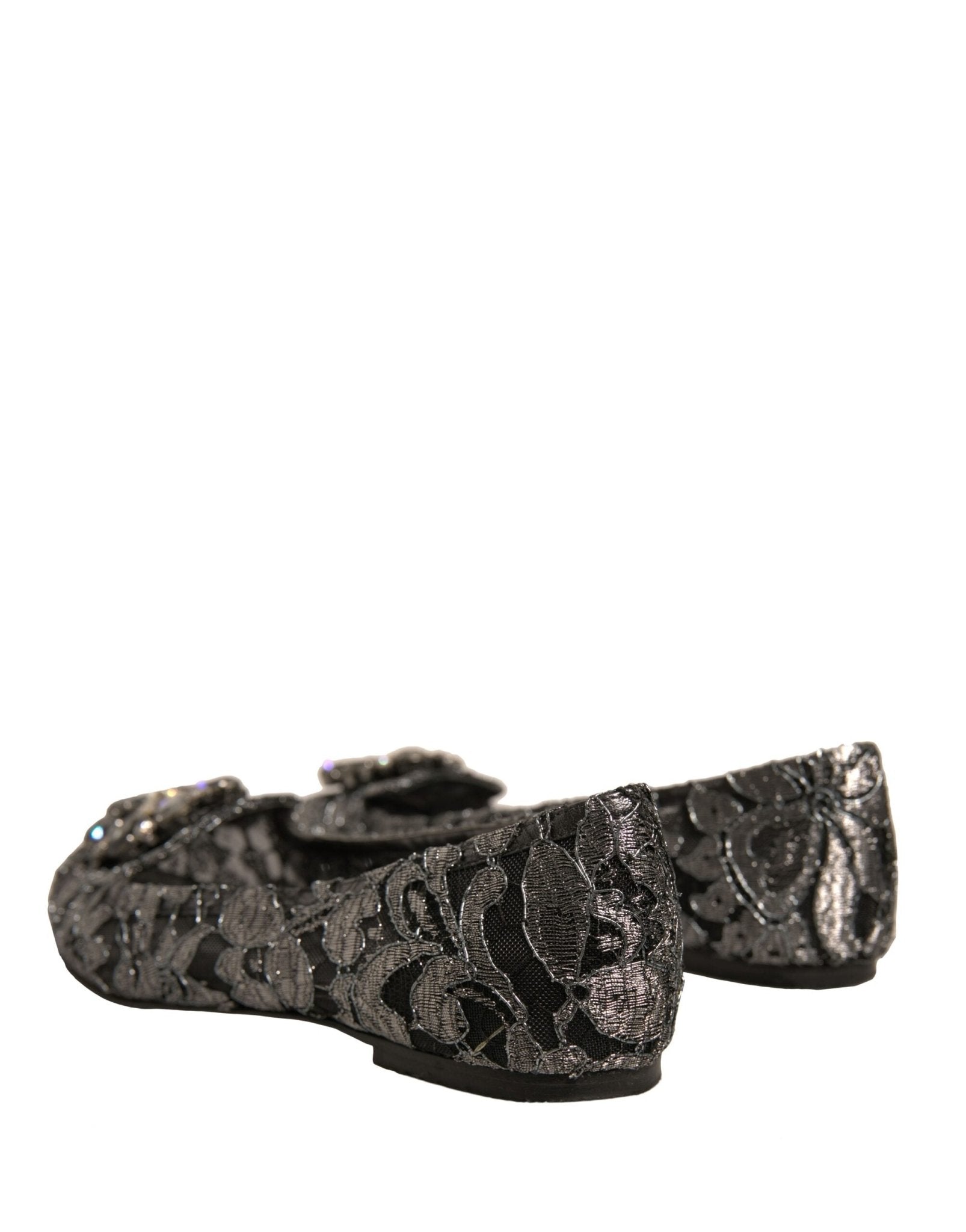 Dolce & Gabbana Silver Crystal Loafer Lace Ballet Flats Shoes - RIMODA