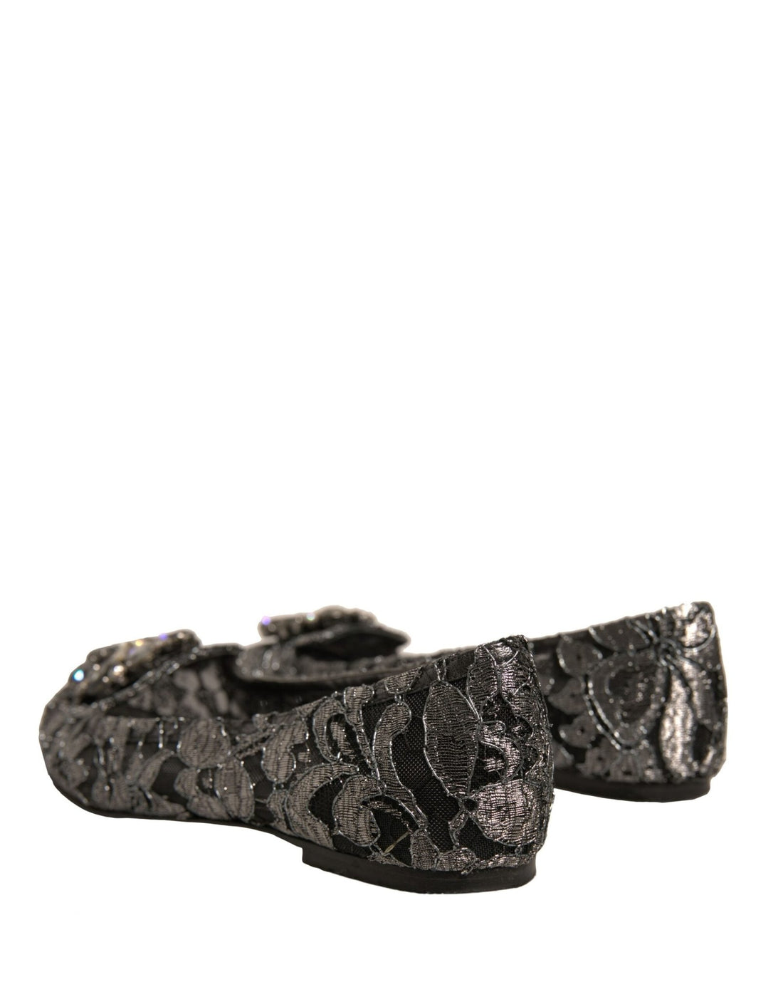 Dolce & Gabbana Silver Crystal Loafer Lace Ballet Flats Shoes - RIMODA