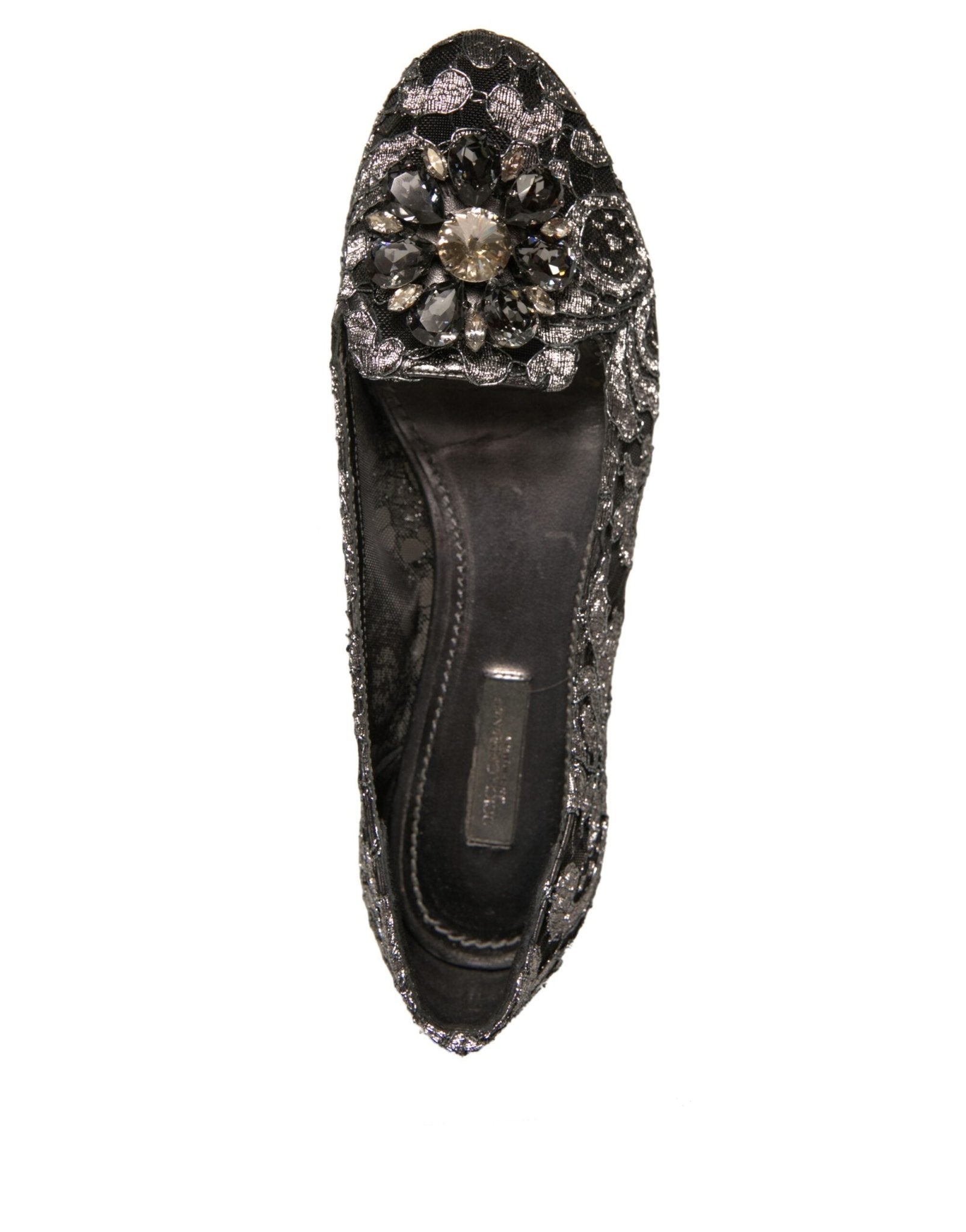Dolce & Gabbana Silver Crystal Loafer Lace Ballet Flats Shoes - RIMODA