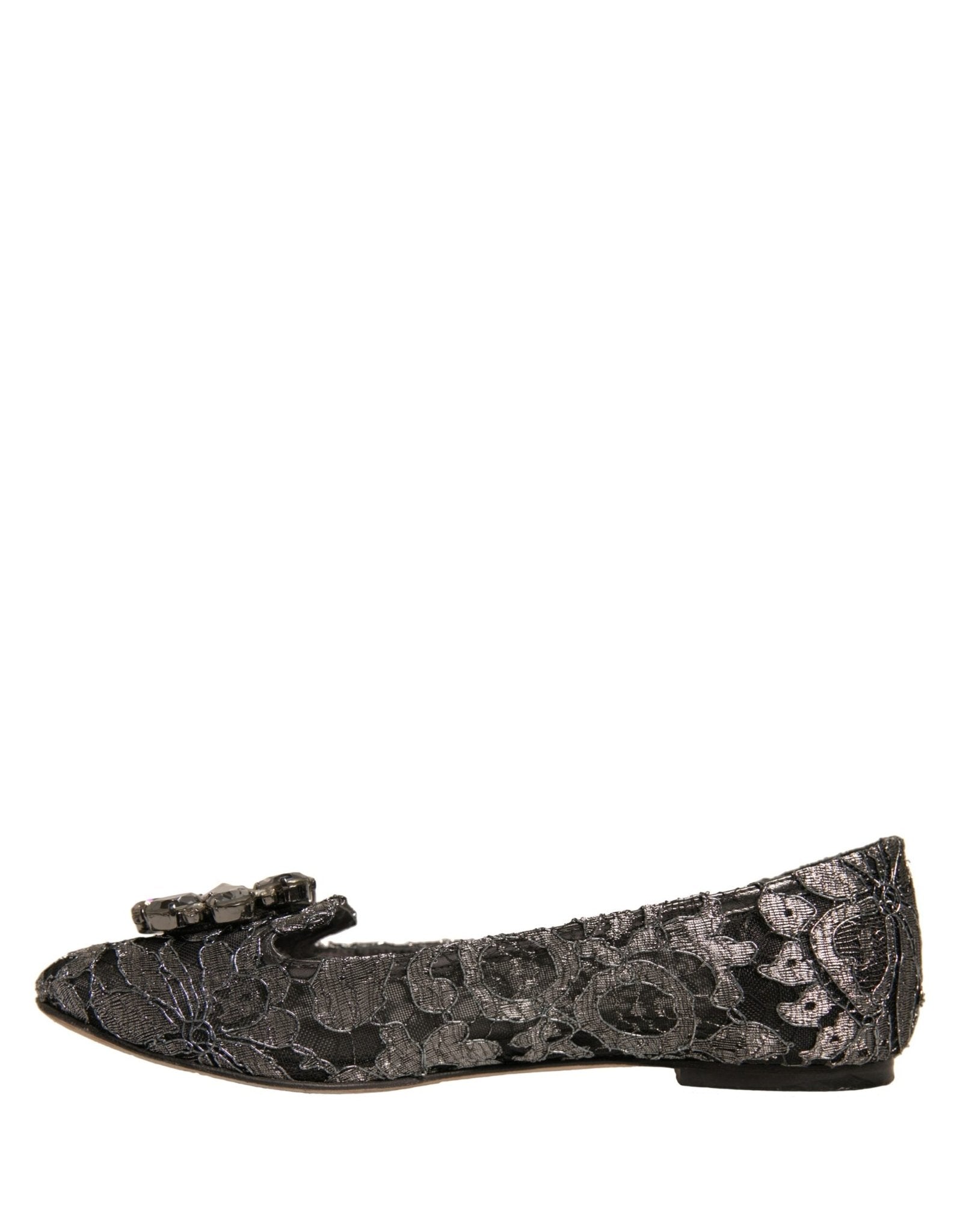 Dolce & Gabbana Silver Crystal Loafer Lace Ballet Flats Shoes - RIMODA