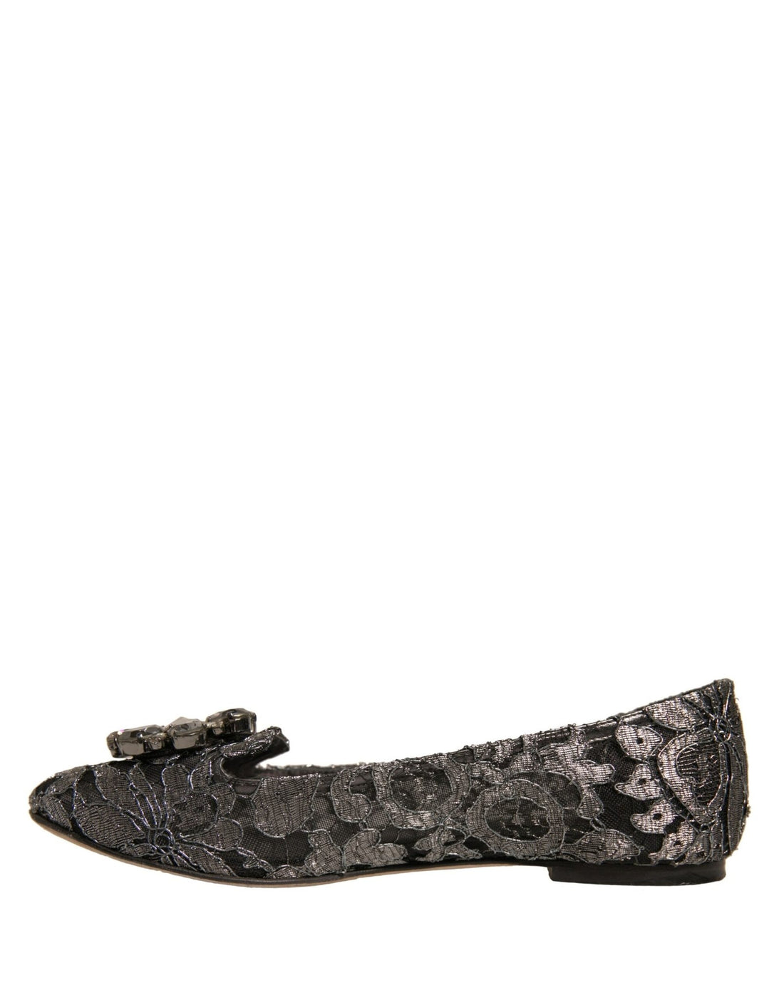Dolce & Gabbana Silver Crystal Loafer Lace Ballet Flats Shoes - RIMODA