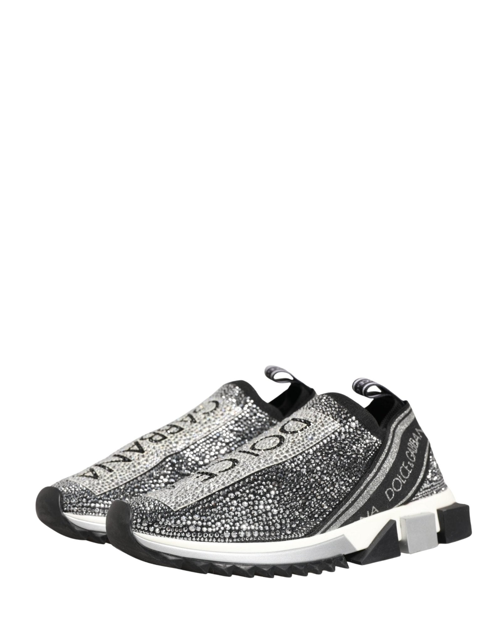 Dolce & Gabbana Silver Crystal Logo Slip On Sorrento Sneakers Shoes - RIMODA