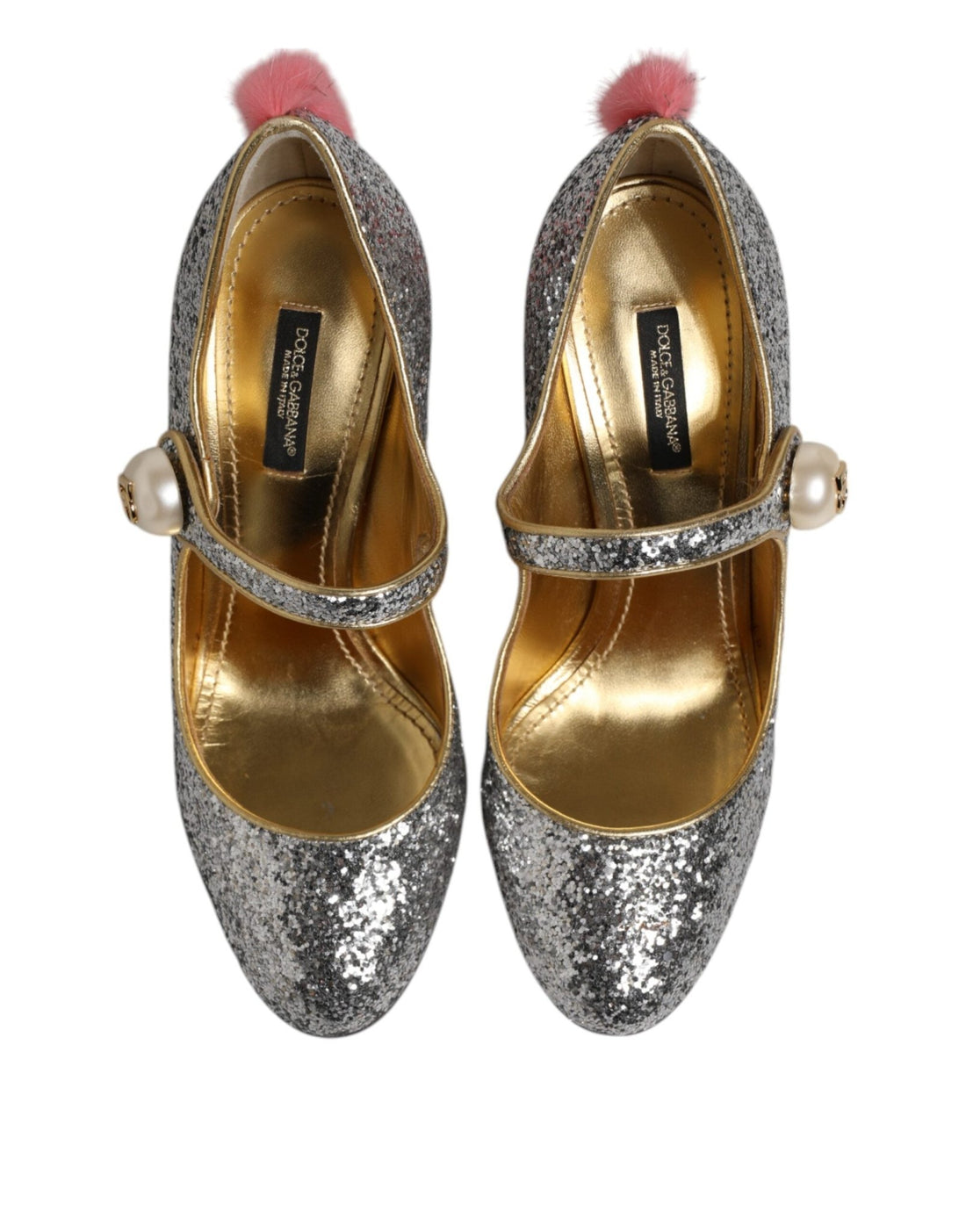 Dolce & Gabbana Silver Glitter Mink Fur VALLY Pump Shoes - RIMODA