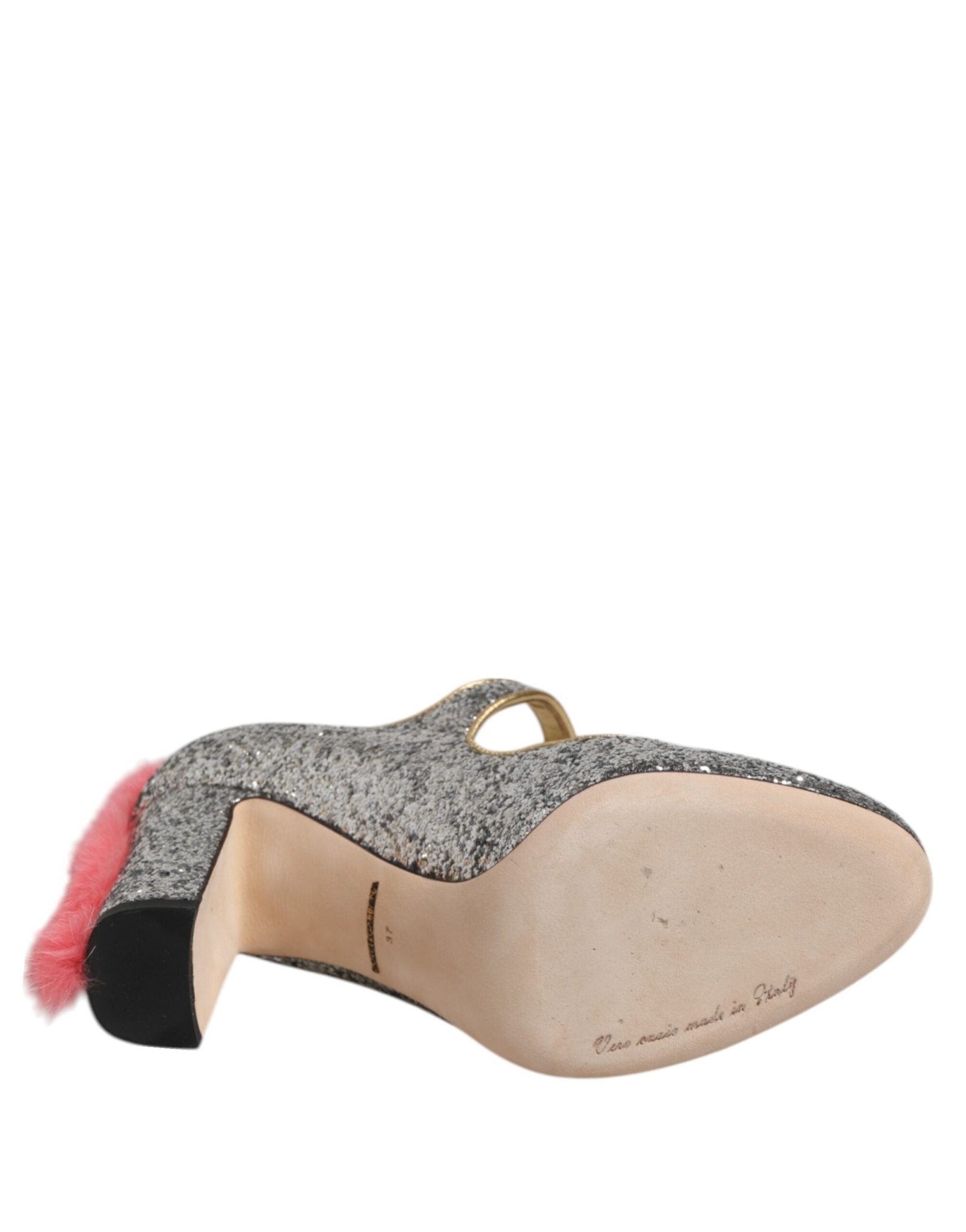 Dolce & Gabbana Silver Glitter Mink Fur VALLY Pump Shoes - RIMODA