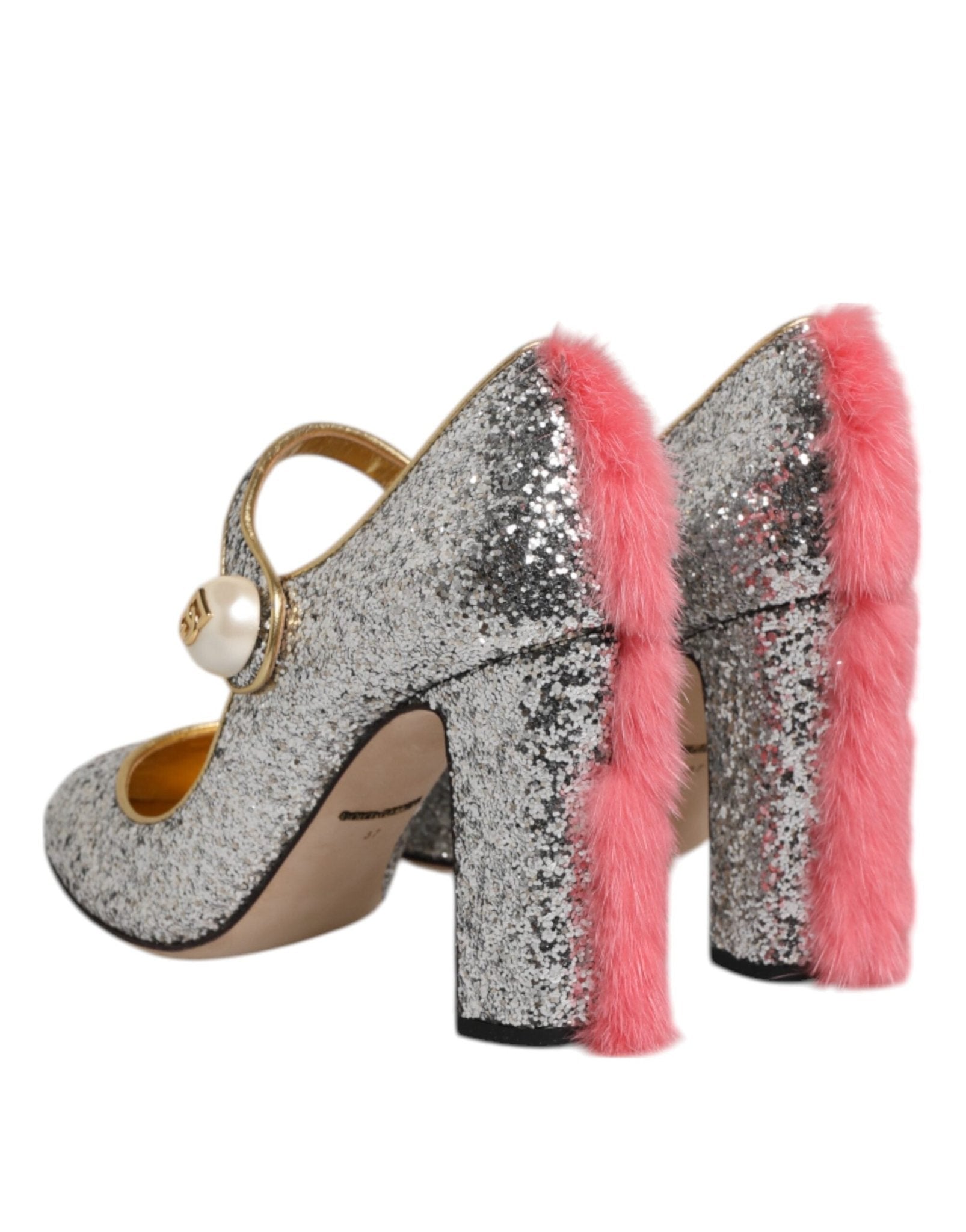 Dolce & Gabbana Silver Glitter Mink Fur VALLY Pump Shoes - RIMODA