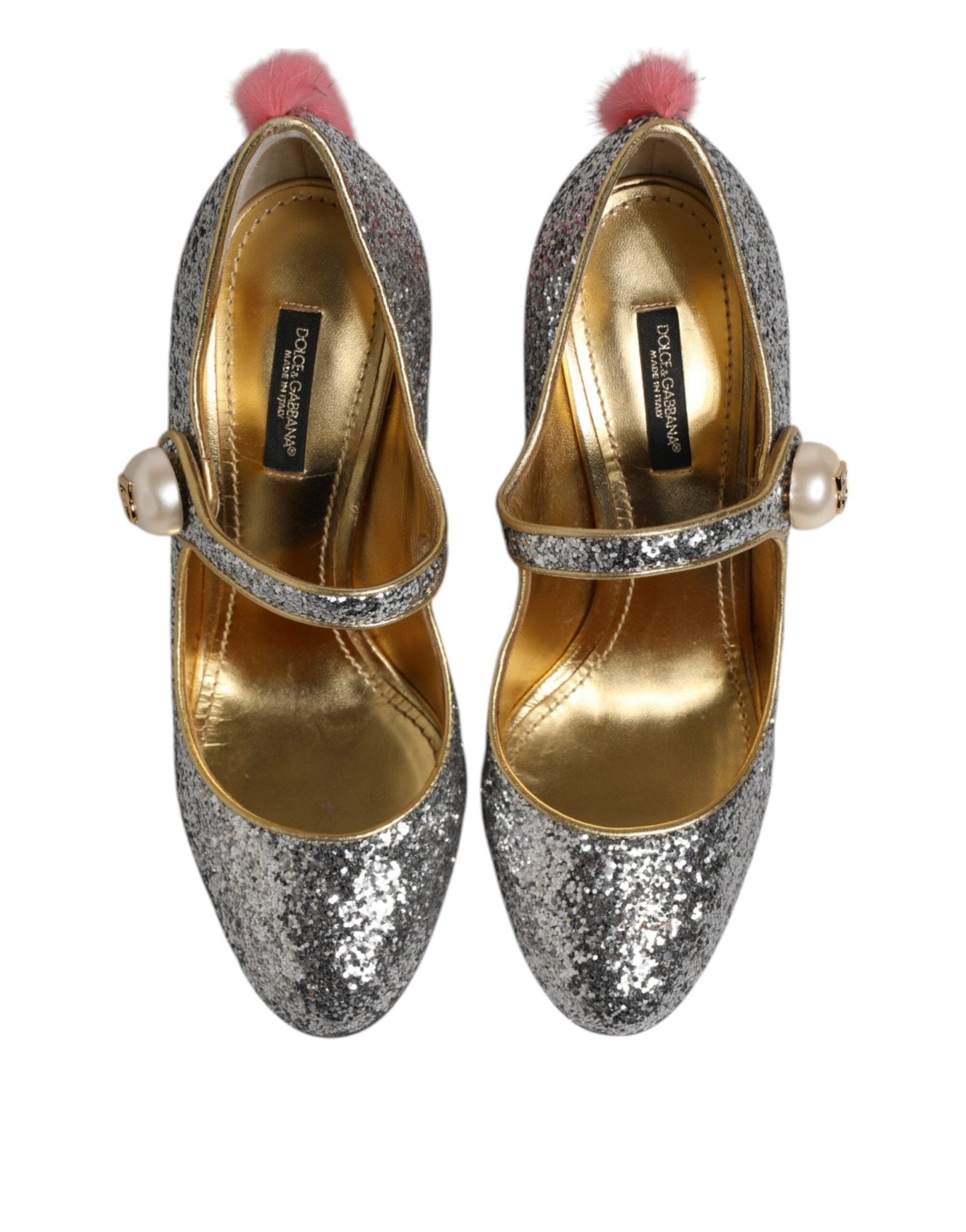 Dolce & Gabbana Silver Glitter Mink Fur VALLY Pumps Shoes - RIMODA