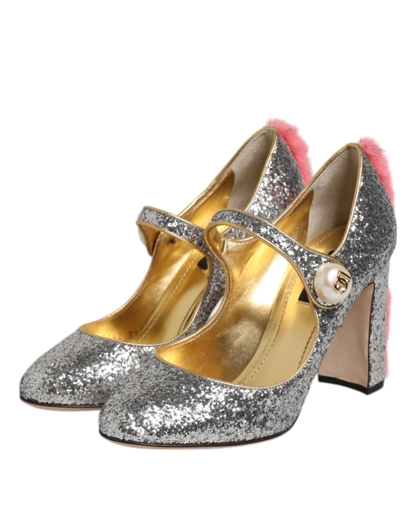 Dolce & Gabbana Silver Glitter Mink Fur VALLY Pumps Shoes - RIMODA