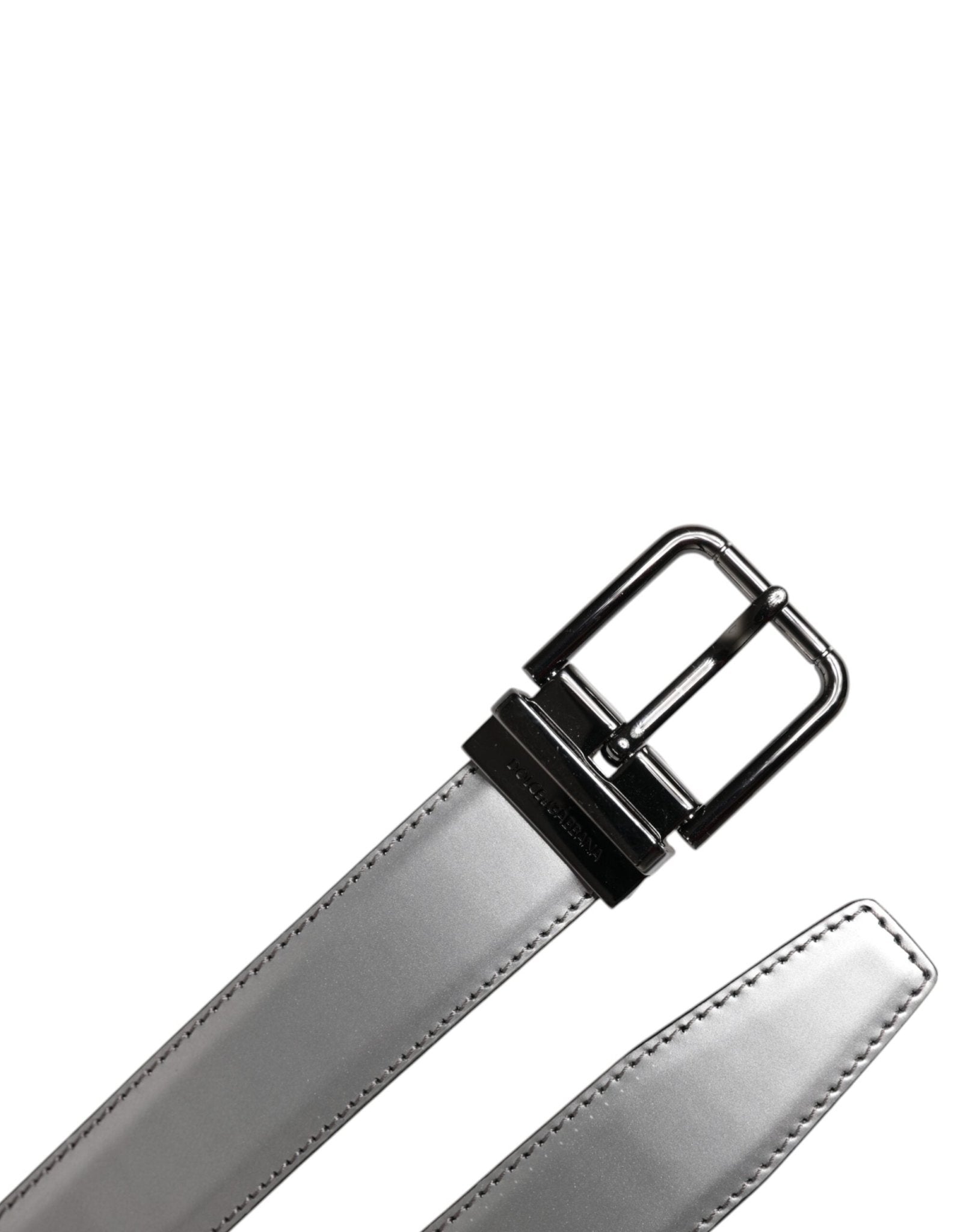 Dolce & Gabbana Silver Leather Classic Metal Logo Buckle Belt - RIMODA