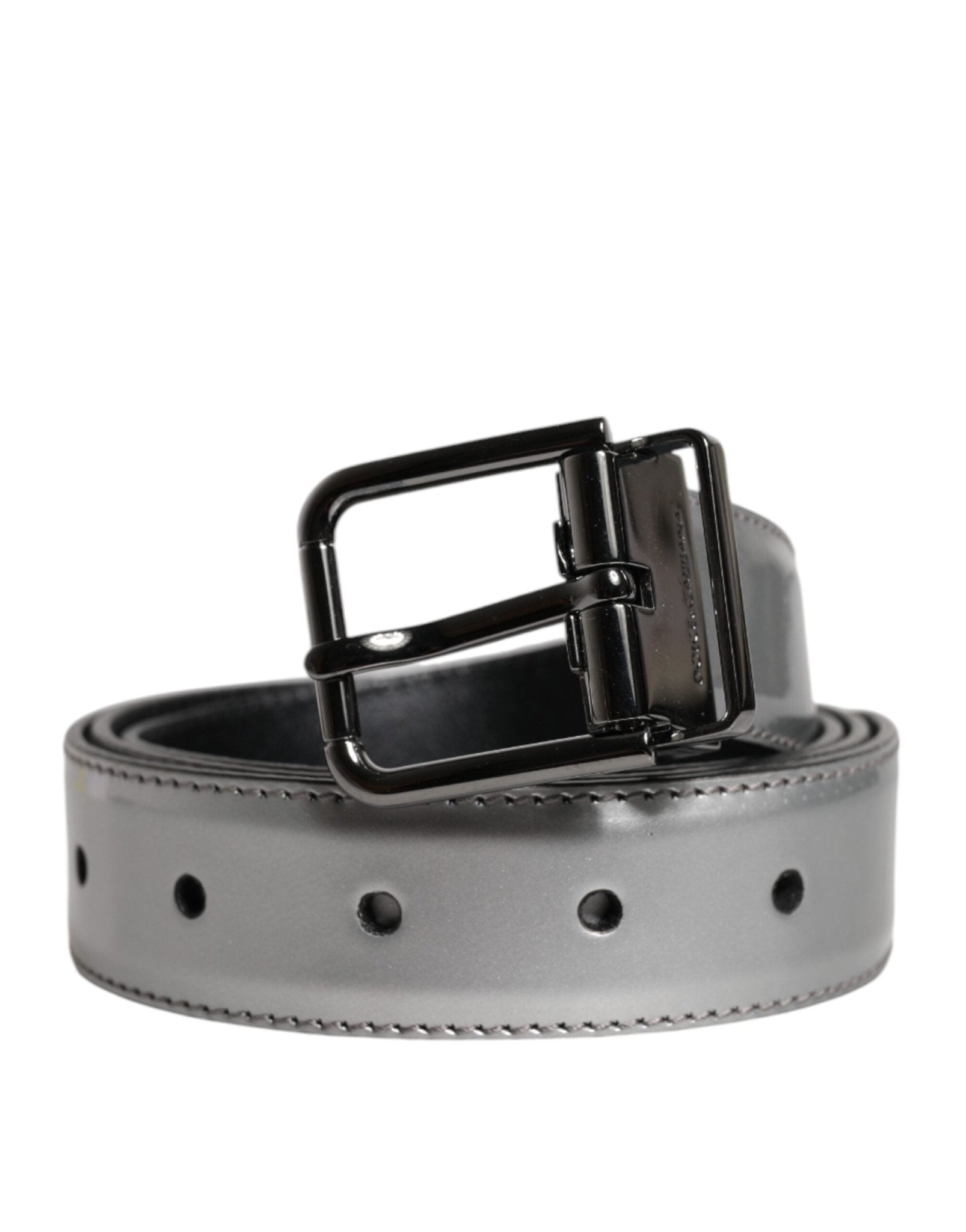 Dolce & Gabbana Silver Leather Classic Metal Logo Buckle Belt - RIMODA