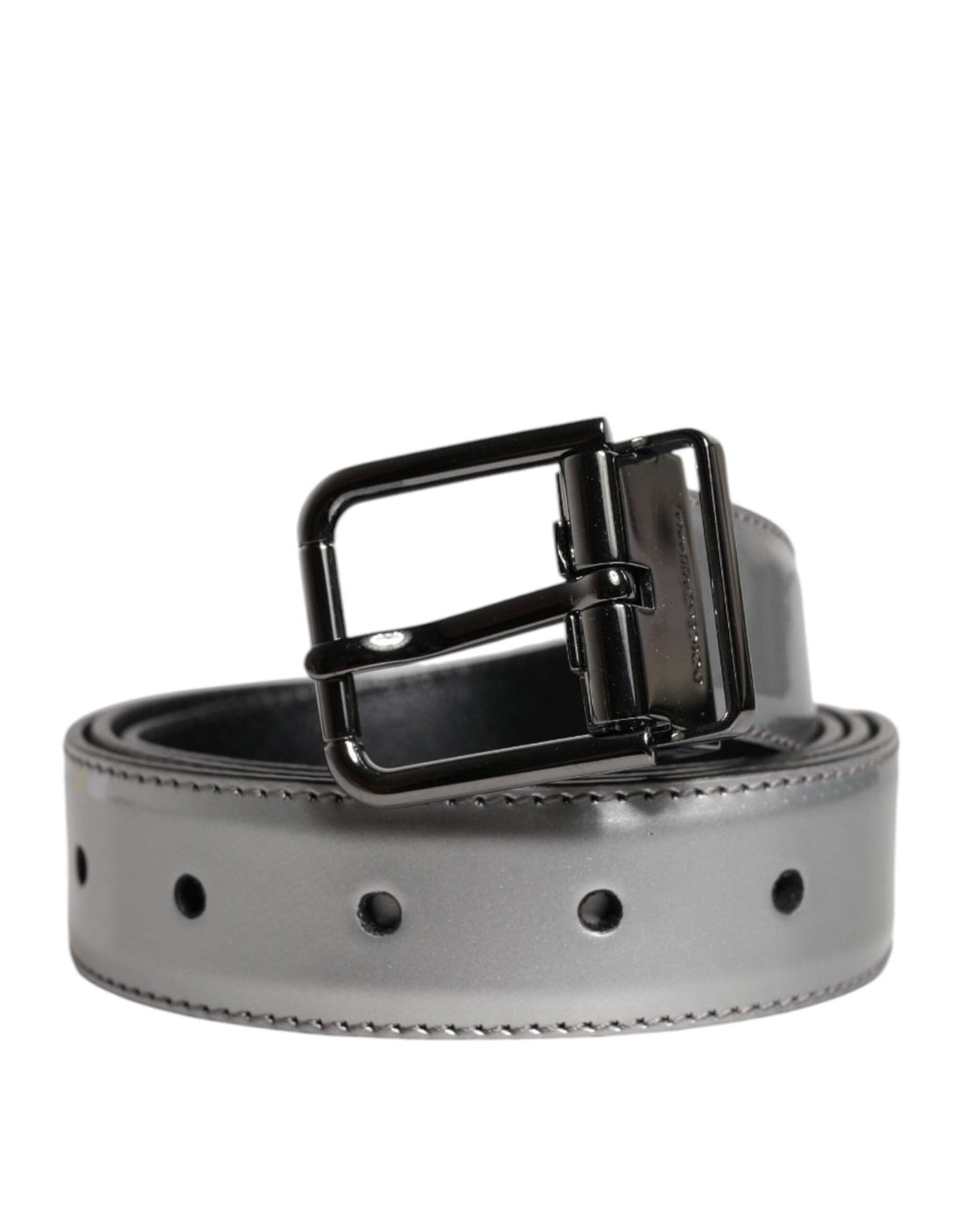 Dolce & Gabbana Silver Leather Classic Metal Logo Buckle Belt - RIMODA