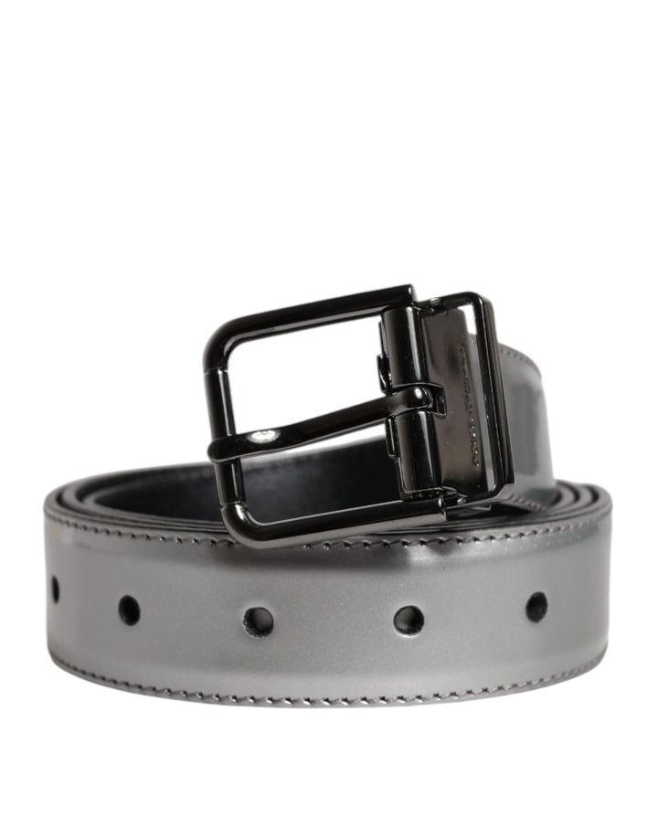 Dolce & Gabbana Silver Leather Classic Metal Logo Buckle Belt - RIMODA