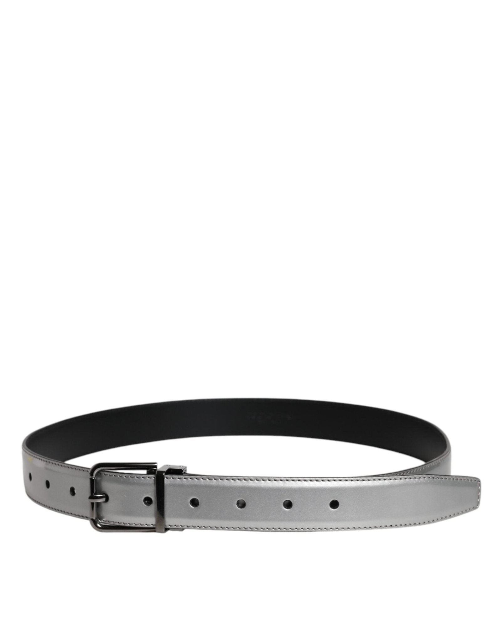 Dolce & Gabbana Silver Leather Classic Metal Logo Buckle Belt - RIMODA