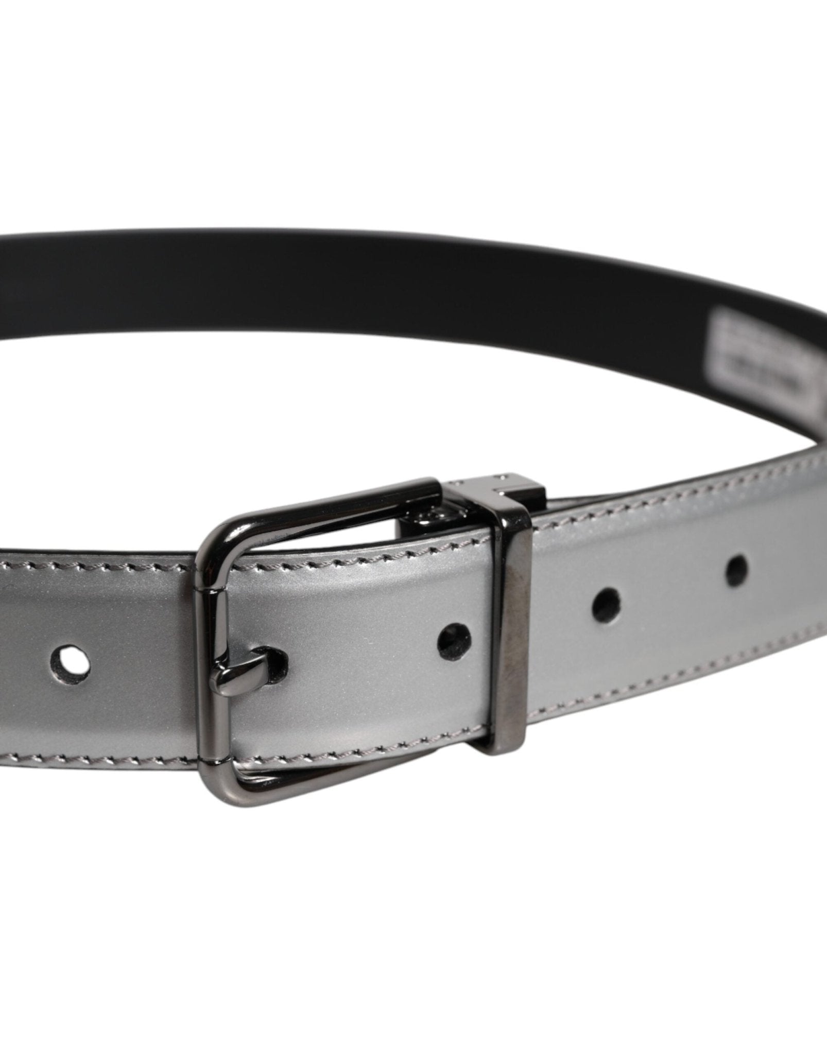 Dolce & Gabbana Silver Leather Classic Metal Logo Buckle Belt - RIMODA