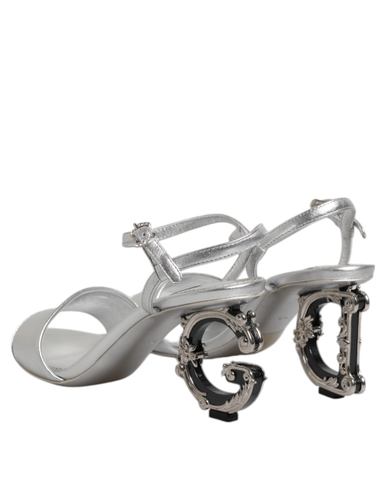 Dolce & Gabbana Silver Leather DG Heels Keira Sandals Shoes - RIMODA