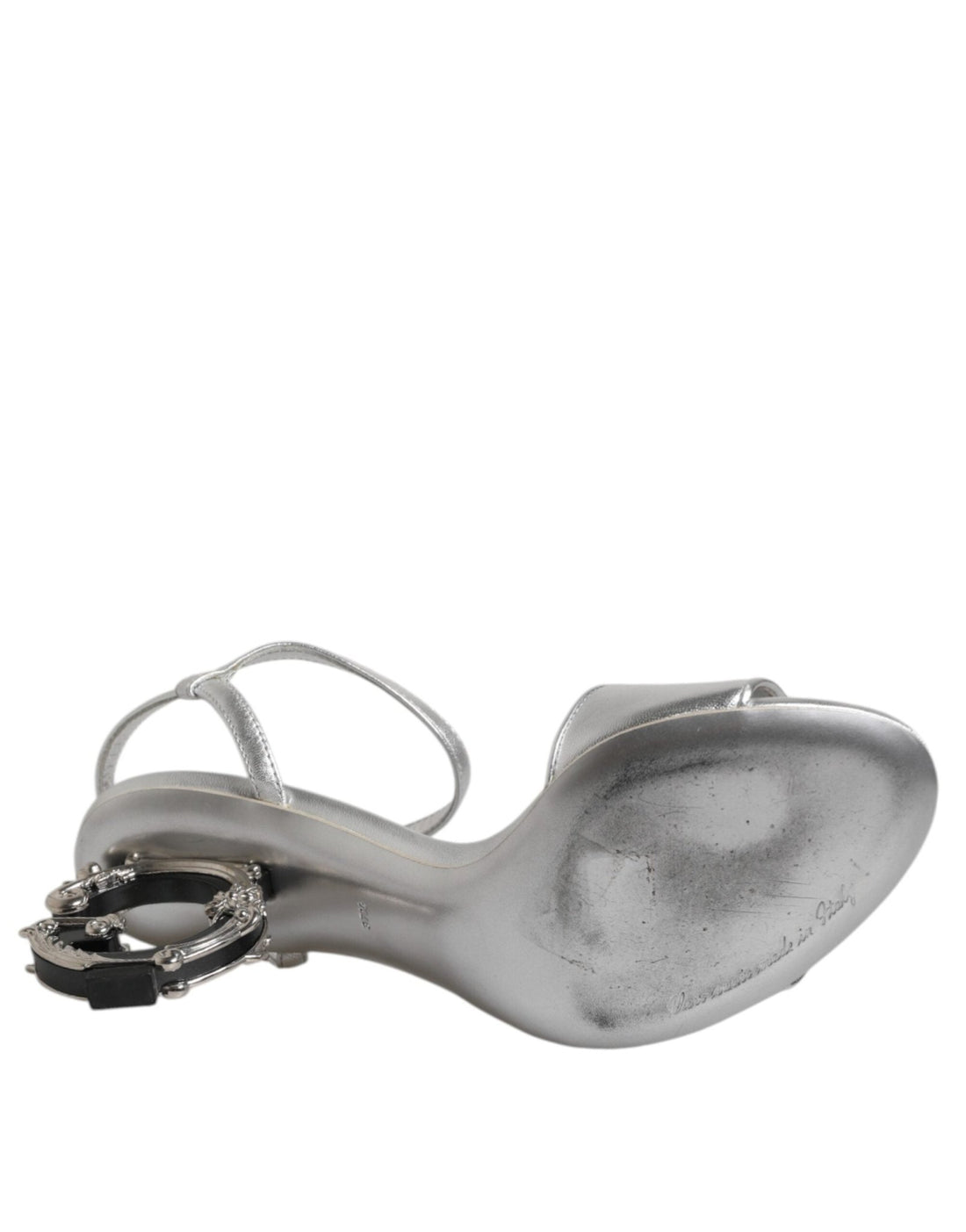 Dolce & Gabbana Silver Leather DG Heels Keira Sandals Shoes - RIMODA