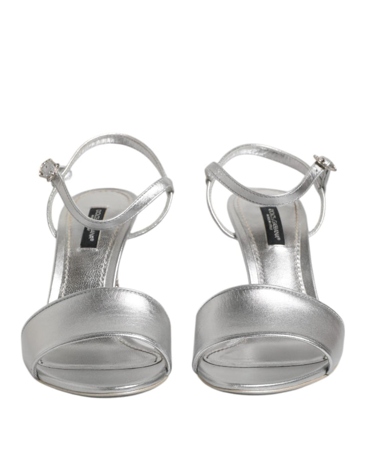 Dolce & Gabbana Silver Leather DG Heels Keira Sandals Shoes - RIMODA