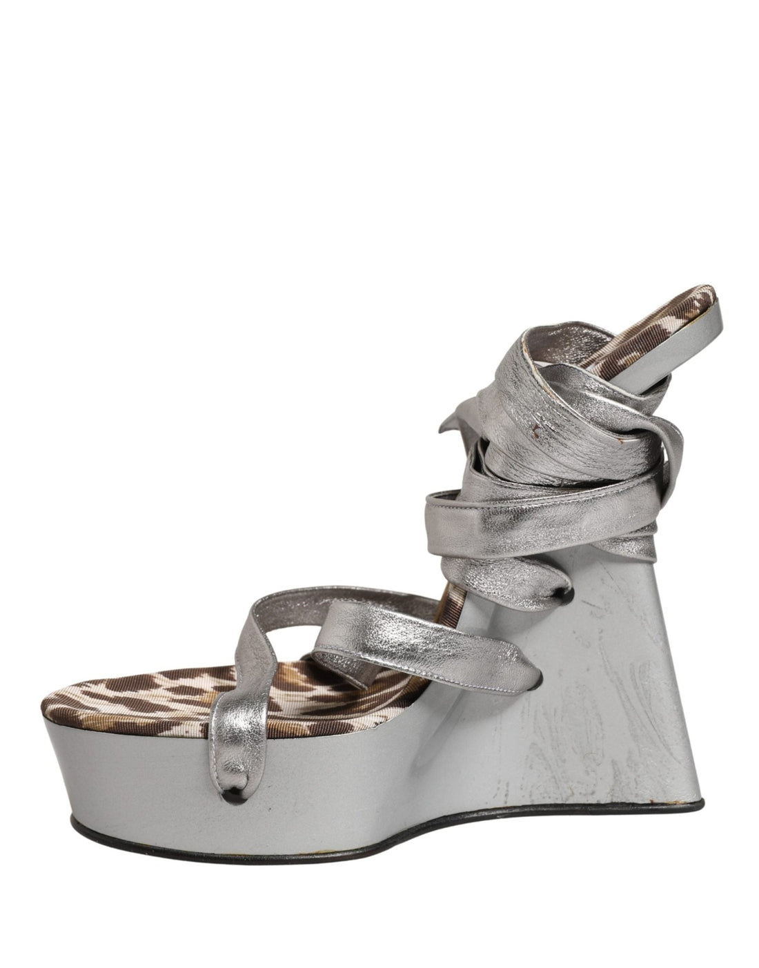 Dolce & Gabbana Silver Leather Platform Wedge Sandals Shoes - RIMODA