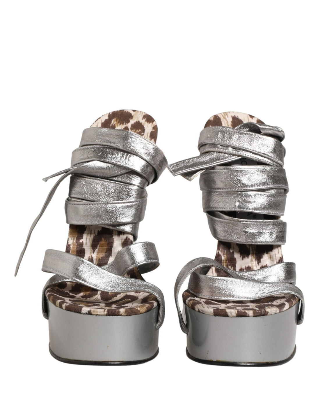 Dolce & Gabbana Silver Leather Platform Wedge Sandals Shoes - RIMODA