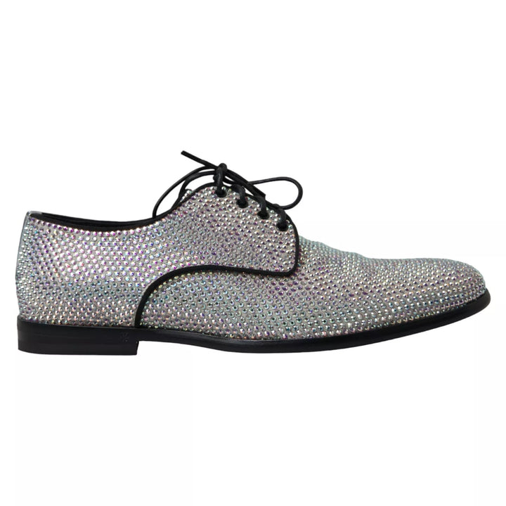 Dolce & Gabbana Silver Leather Rhinestones Derby Shoes - RIMODA