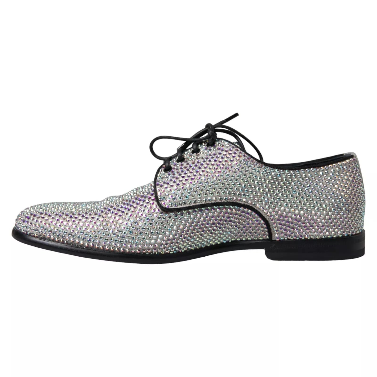 Dolce & Gabbana Silver Leather Rhinestones Derby Shoes - RIMODA