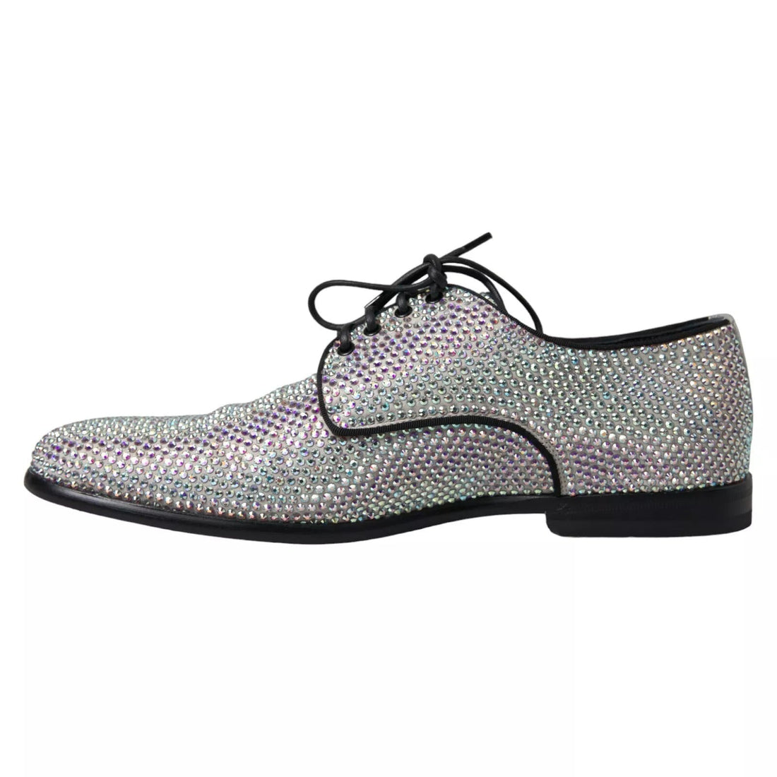 Dolce & Gabbana Silver Leather Rhinestones Derby Shoes - RIMODA