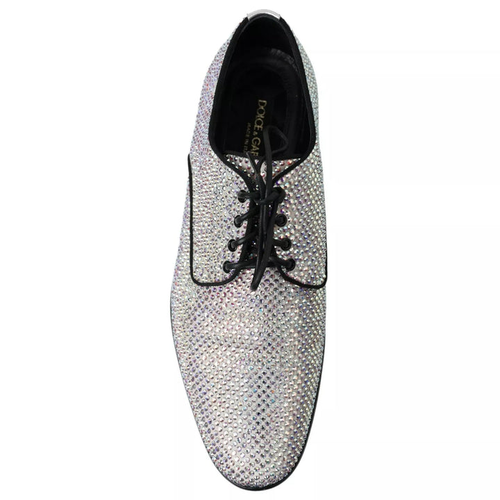 Dolce & Gabbana Silver Leather Rhinestones Derby Shoes - RIMODA