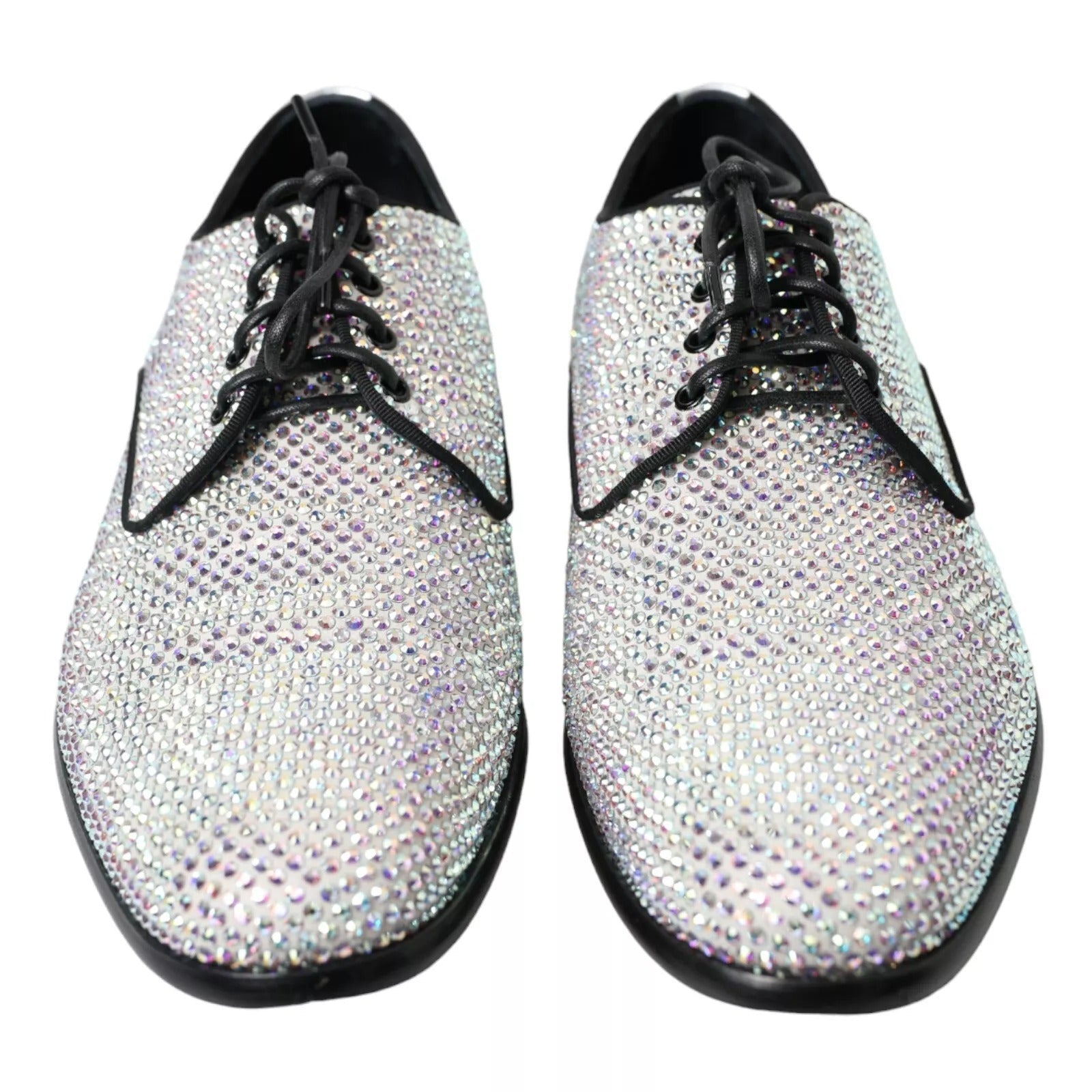 Dolce & Gabbana Silver Leather Rhinestones Derby Shoes - RIMODA