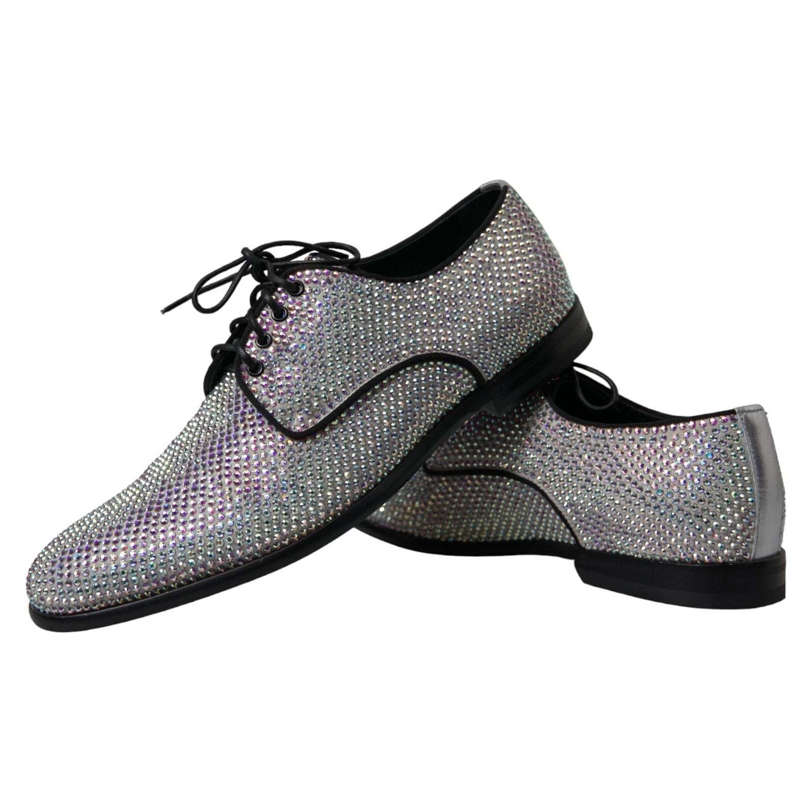 Dolce & Gabbana Silver Leather Rhinestones Derby Shoes - RIMODA