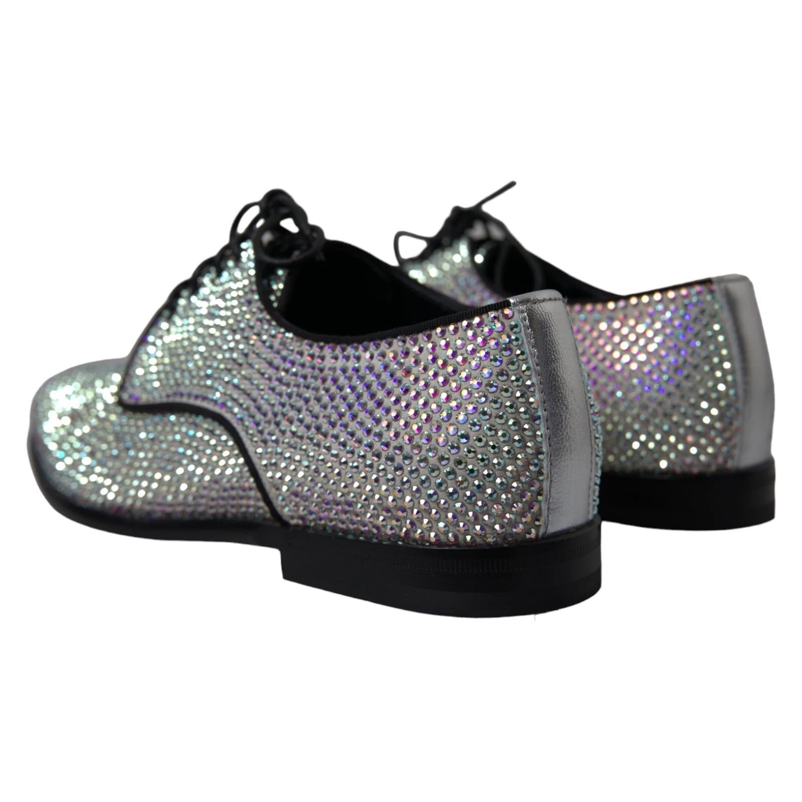 Dolce & Gabbana Silver Leather Rhinestones Derby Shoes - RIMODA