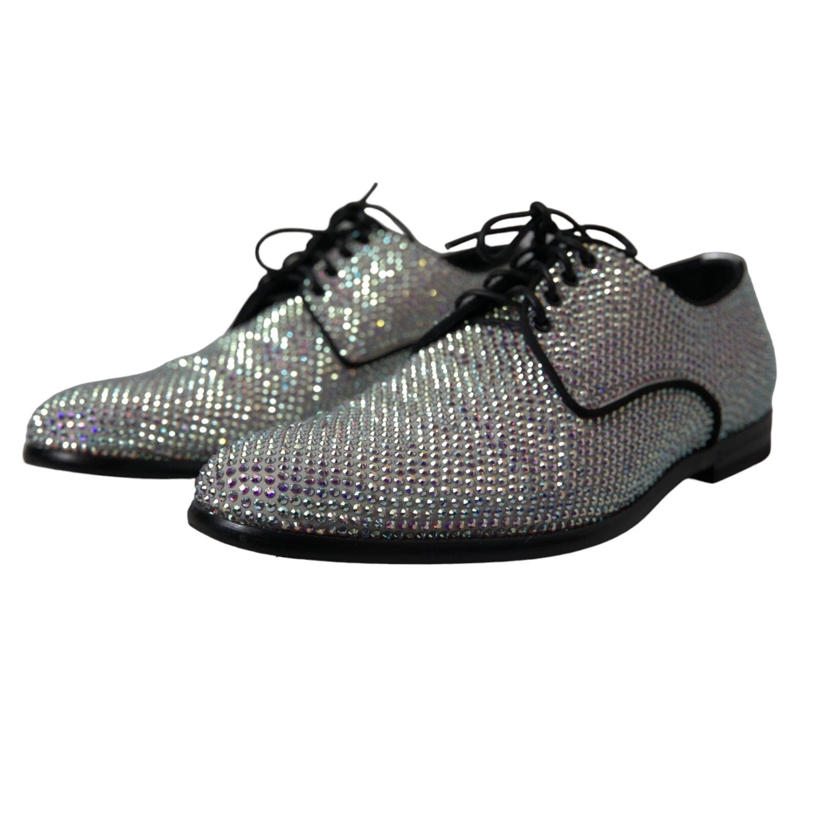 Dolce & Gabbana Silver Leather Rhinestones Derby Shoes - RIMODA