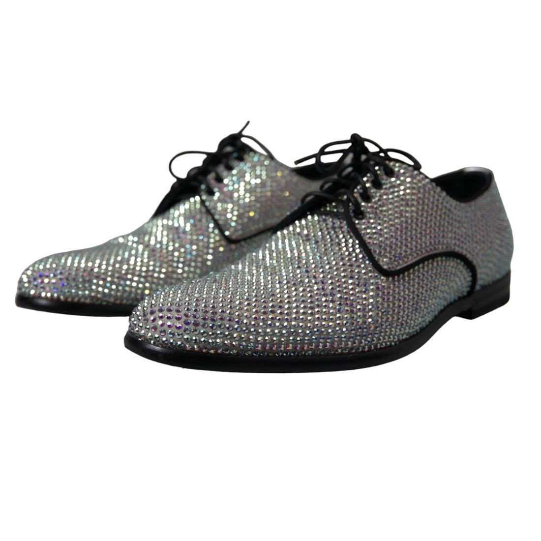 Dolce & Gabbana Silver Leather Rhinestones Derby Shoes - RIMODA