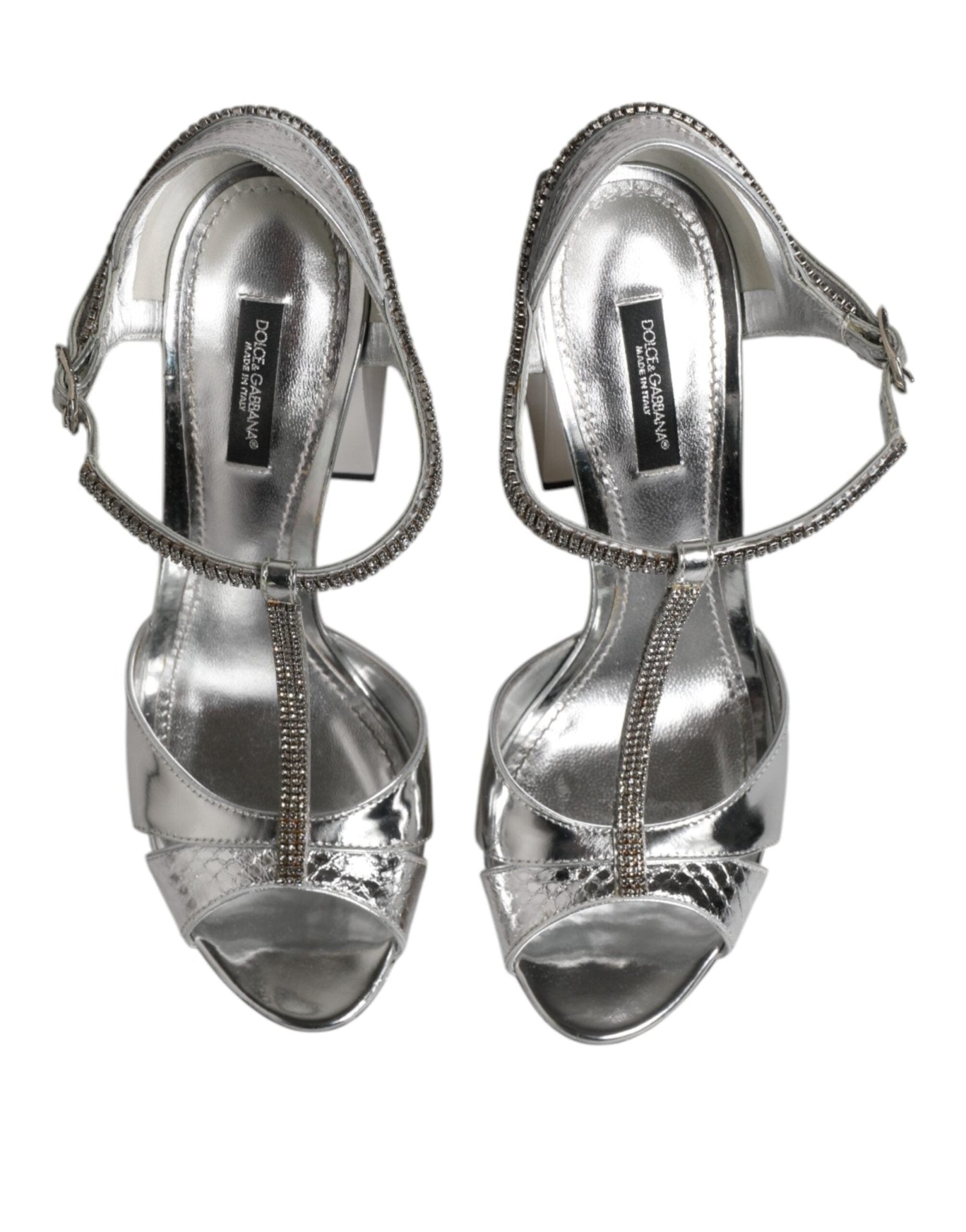 Dolce & Gabbana Silver Leather T-strap Heels Sandals Shoes - RIMODA