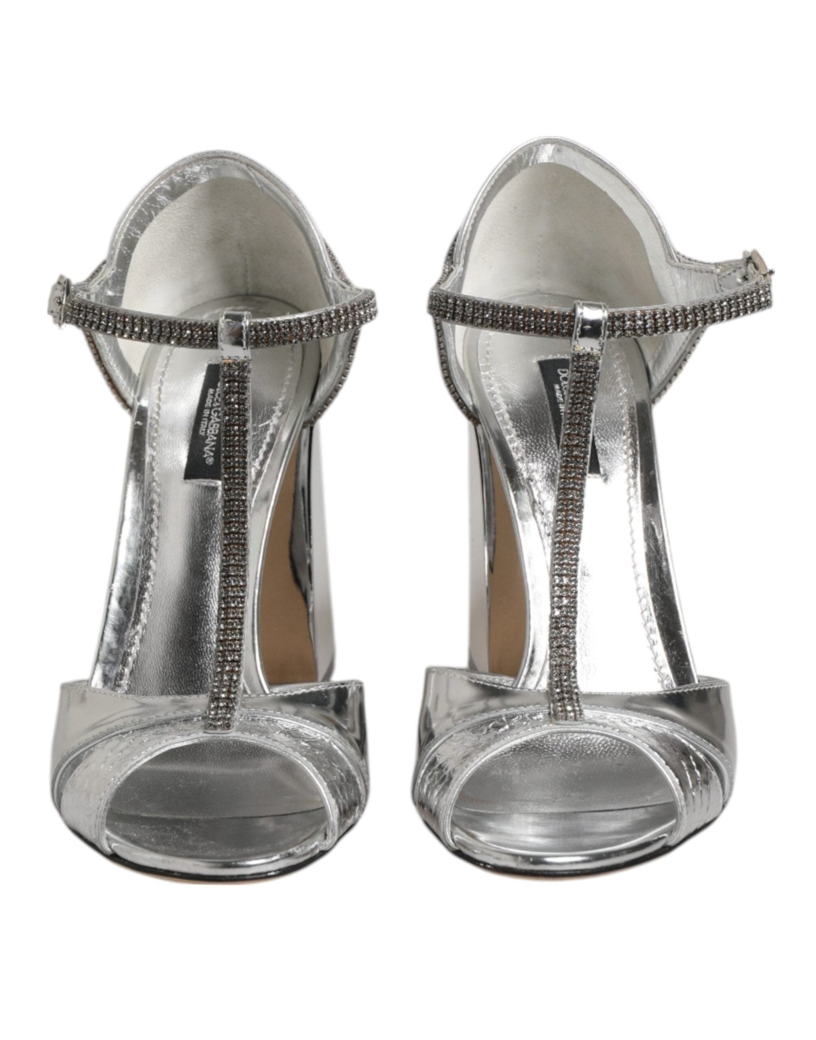 Dolce & Gabbana Silver Leather T-strap Heels Sandals Shoes - RIMODA