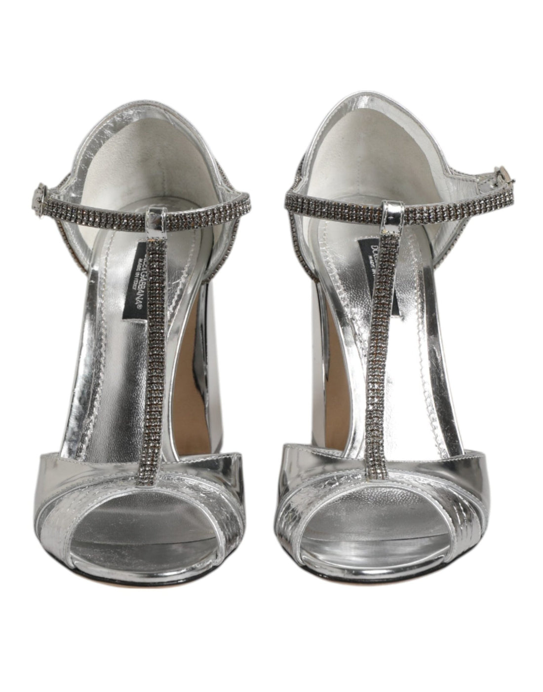 Dolce & Gabbana Silver Leather T-strap Heels Sandals Shoes - RIMODA
