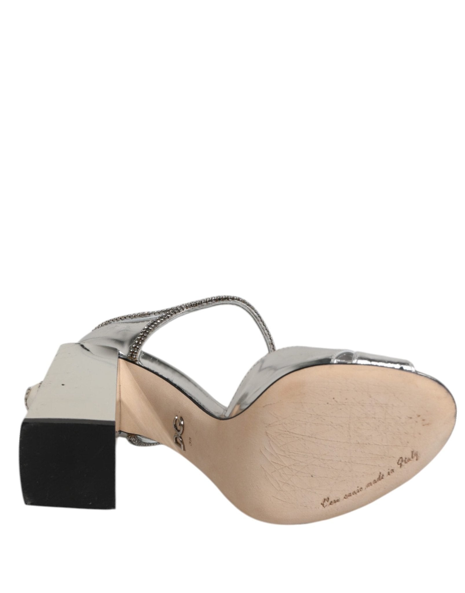 Dolce & Gabbana Silver Leather T-strap Heels Sandals Shoes - RIMODA