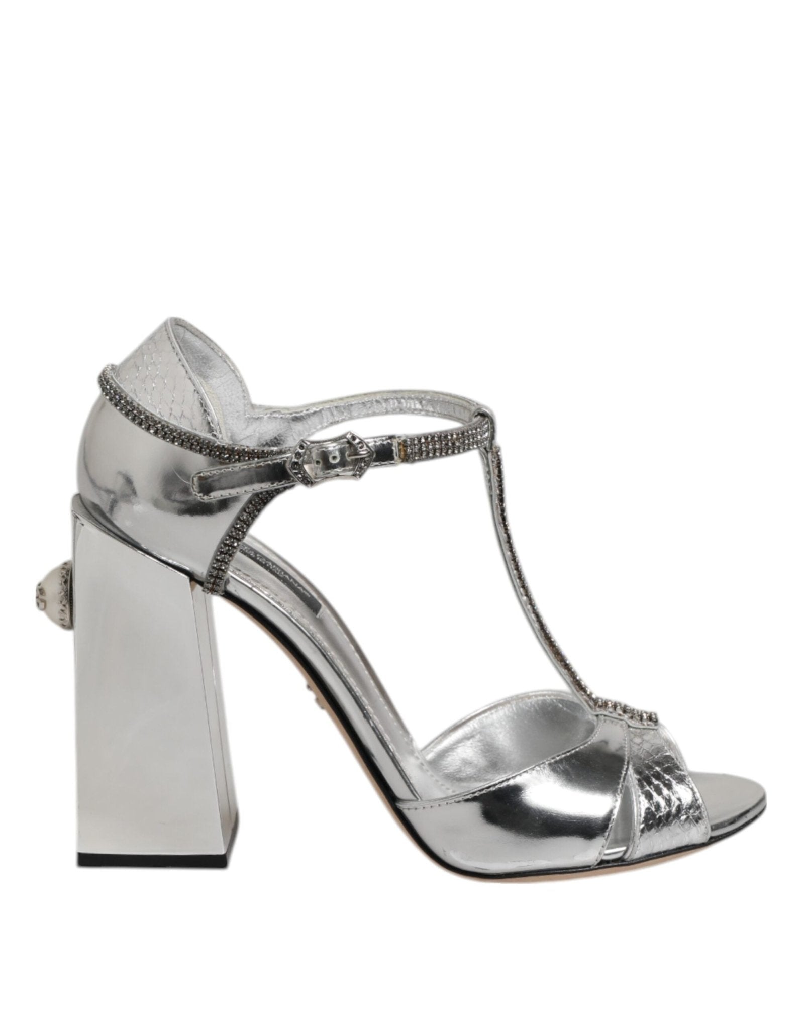 Dolce & Gabbana Silver Leather T-strap Heels Sandals Shoes - RIMODA