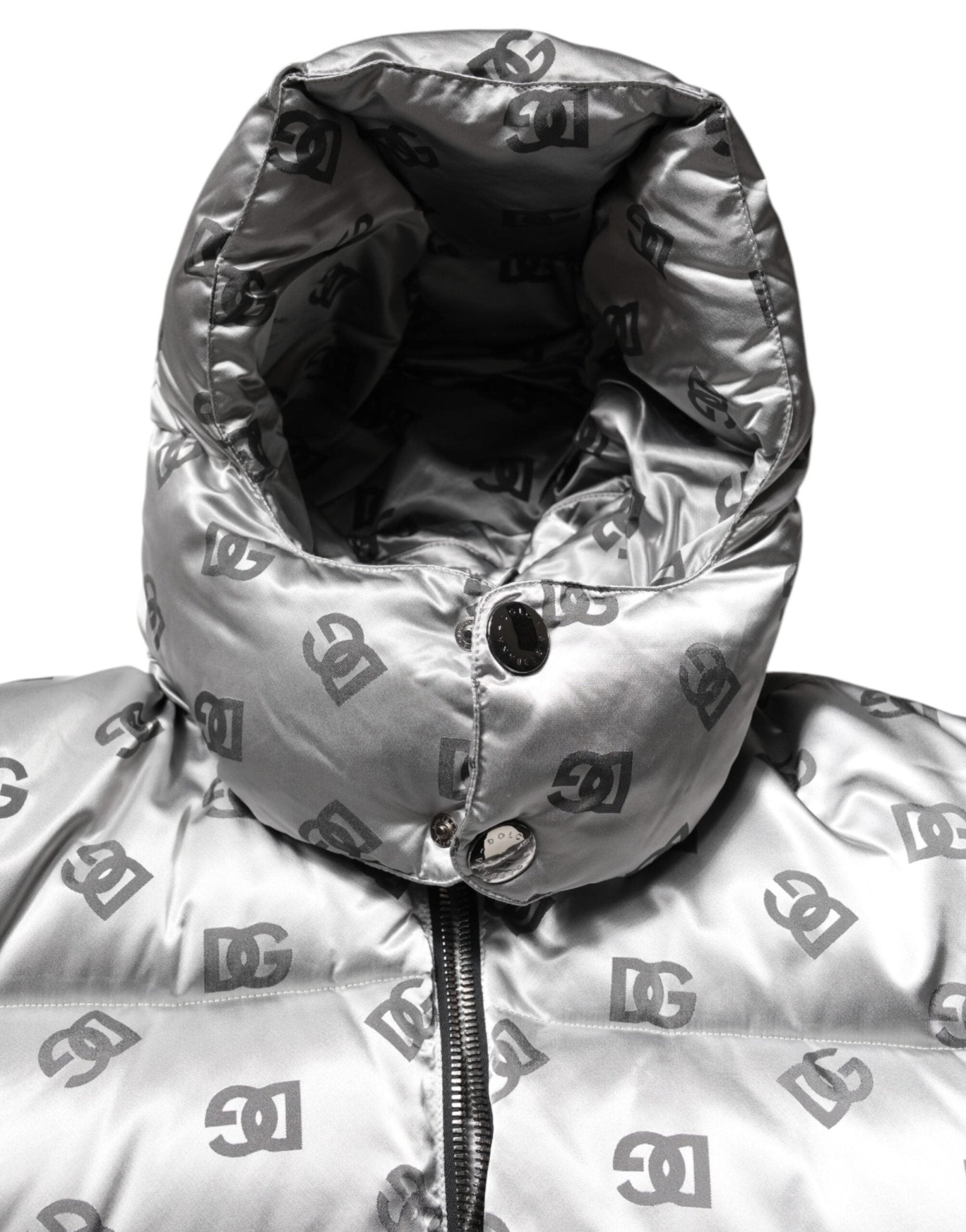 Dolce & Gabbana Silver Logo Full Zip Hooded Quilted Jacket - RIMODA