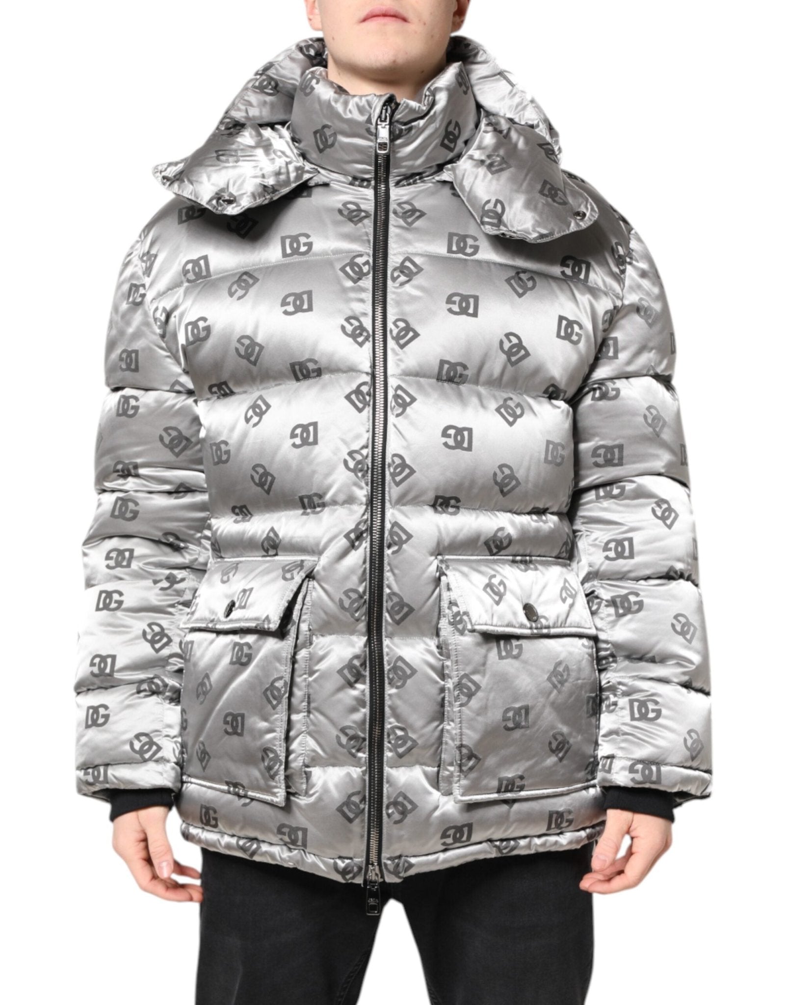 Dolce & Gabbana Silver Logo Full Zip Hooded Quilted Jacket - RIMODA