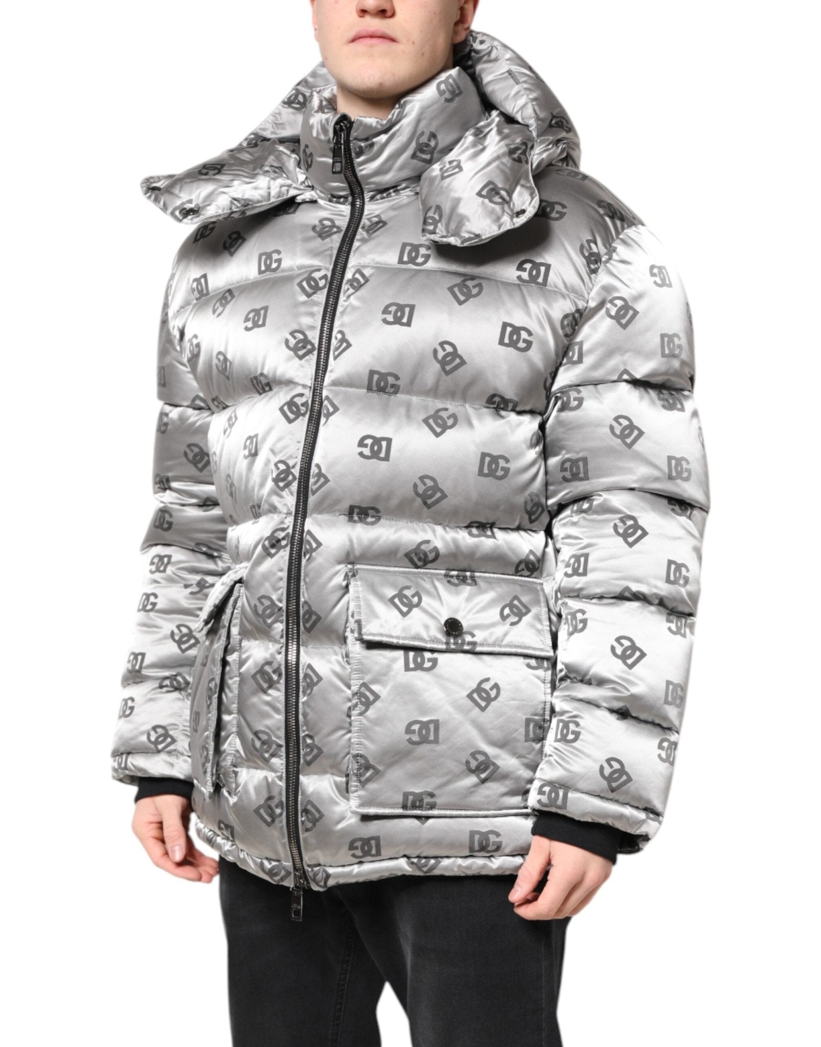 Dolce & Gabbana Silver Logo Full Zip Hooded Quilted Jacket - RIMODA
