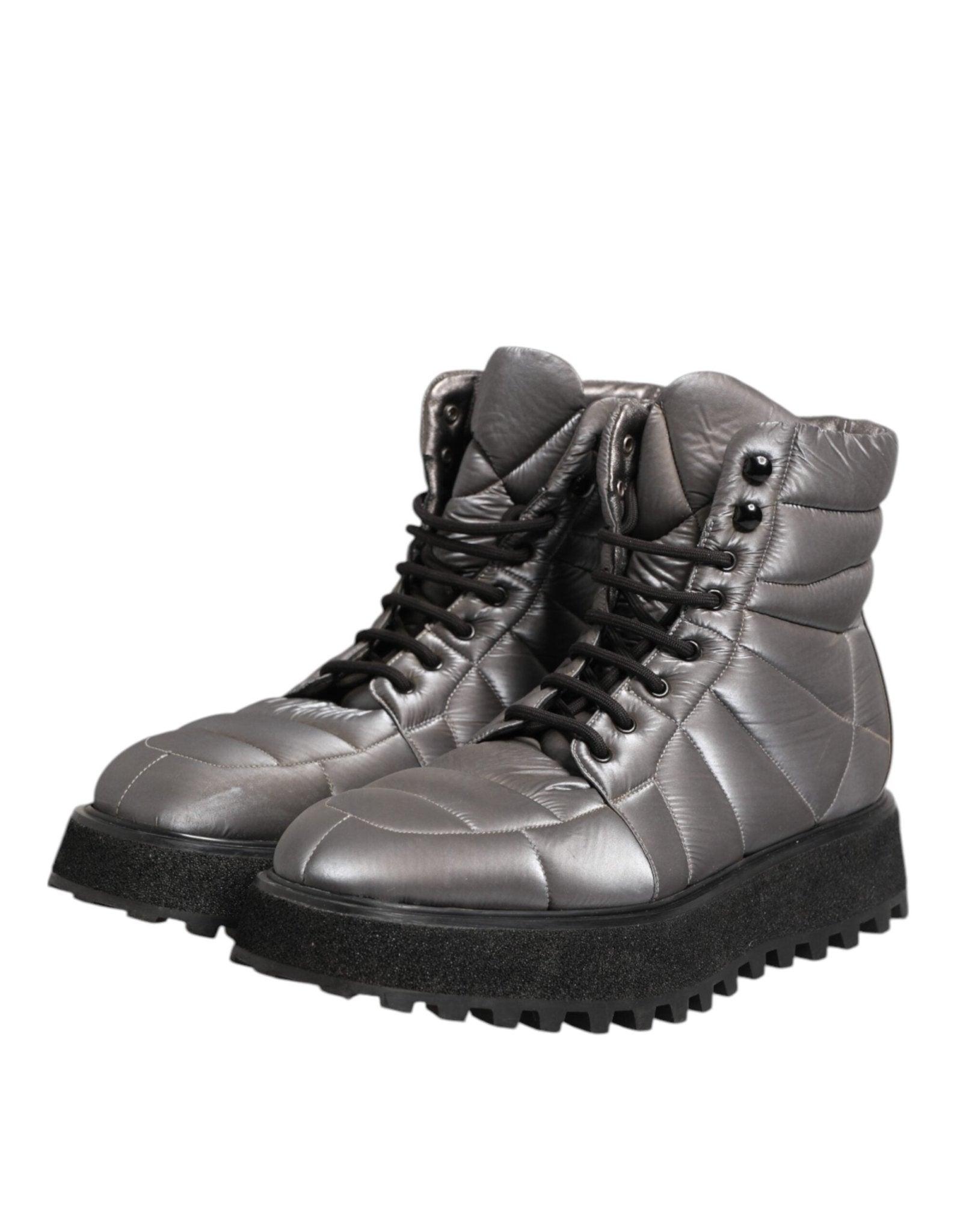 Dolce & Gabbana Silver Padded Mid Calf Lace Up Boots Shoes - RIMODA