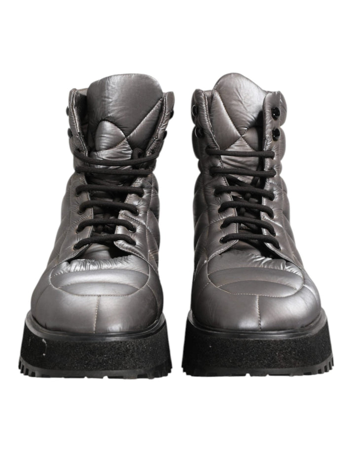 Dolce & Gabbana Silver Padded Mid Calf Lace Up Boots Shoes - RIMODA