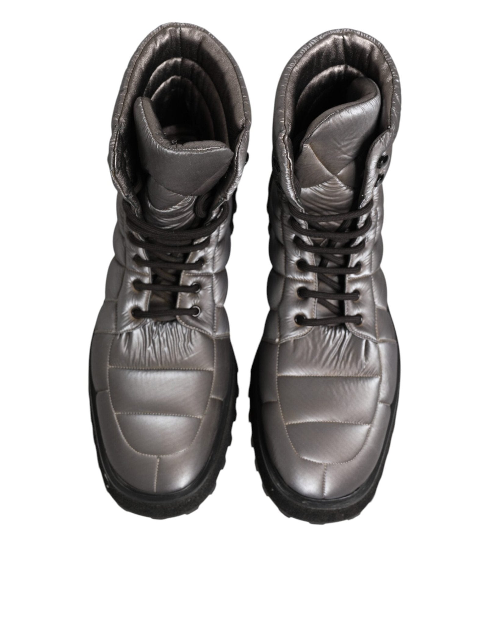 Dolce & Gabbana Silver Padded Mid Calf Lace Up Boots Shoes - RIMODA