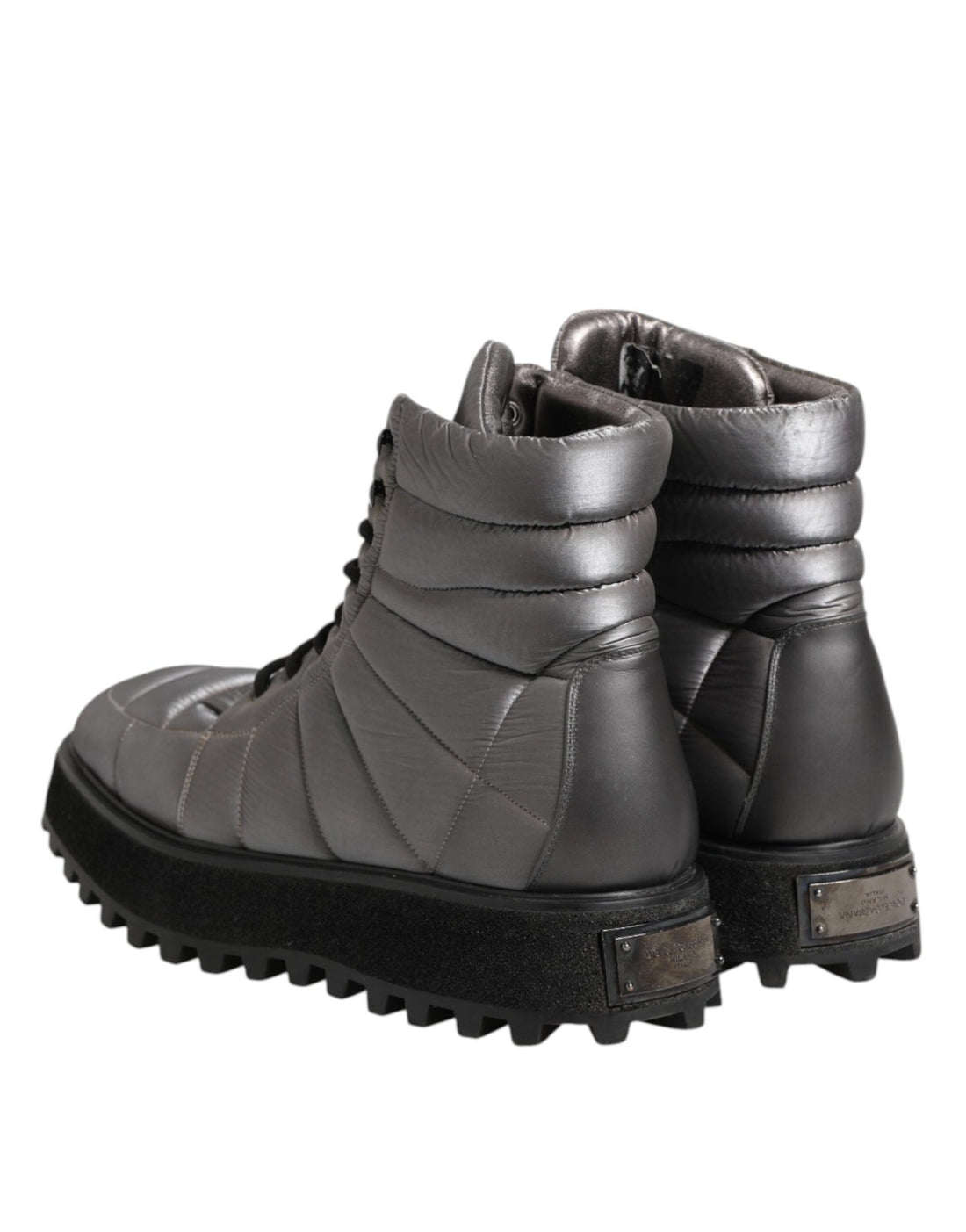 Dolce & Gabbana Silver Padded Mid Calf Lace Up Boots Shoes - RIMODA