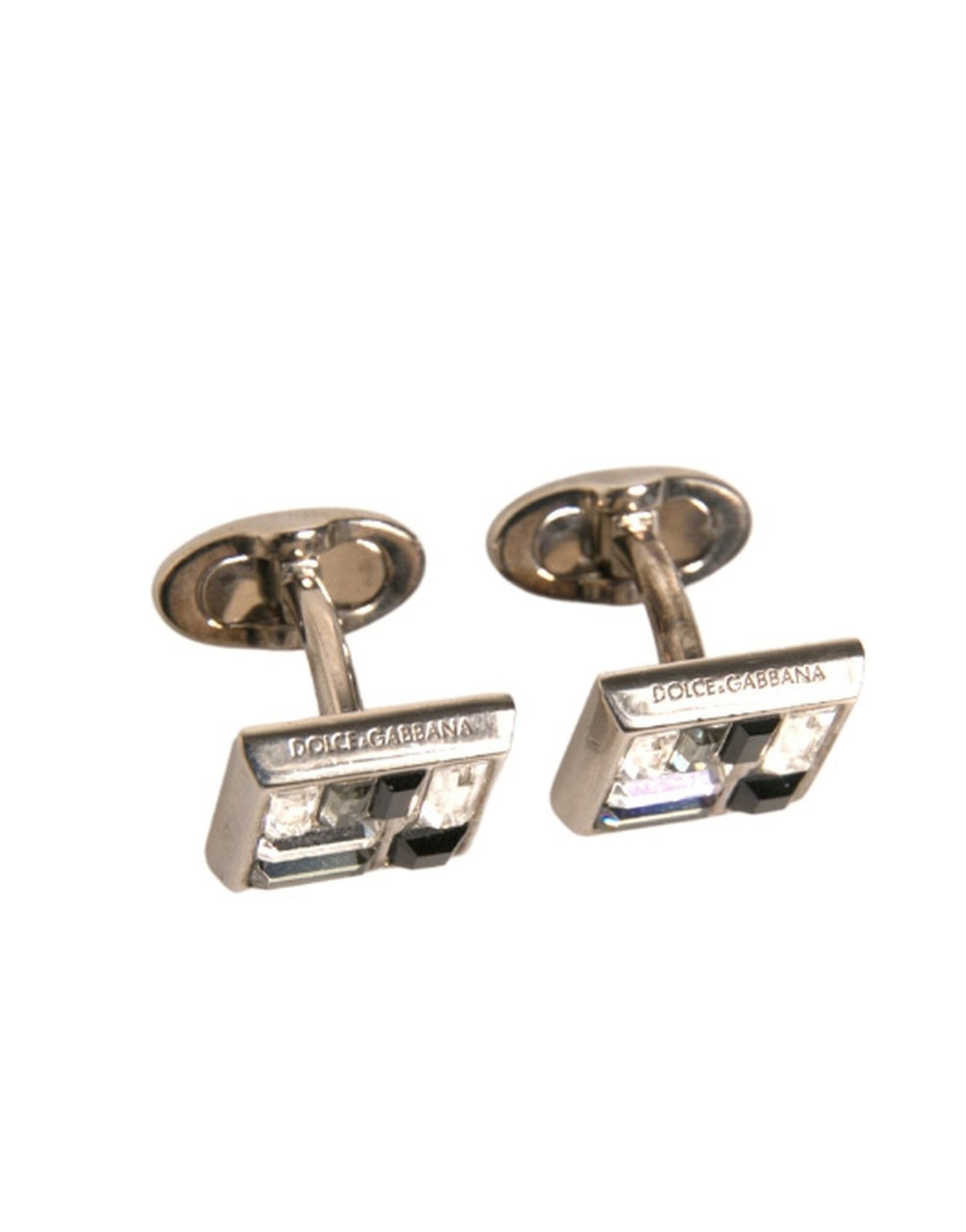 Dolce & Gabbana Silver Plated Brass Pin Crystal Cufflinks - RIMODA