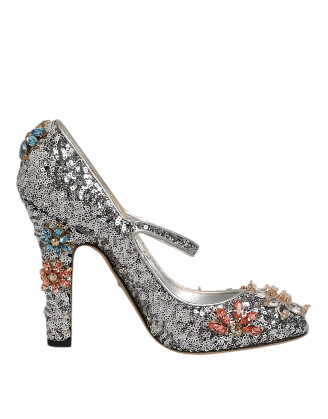 Dolce & Gabbana Silver Sequin Crystal Mary Janes Pumps Shoes - RIMODA