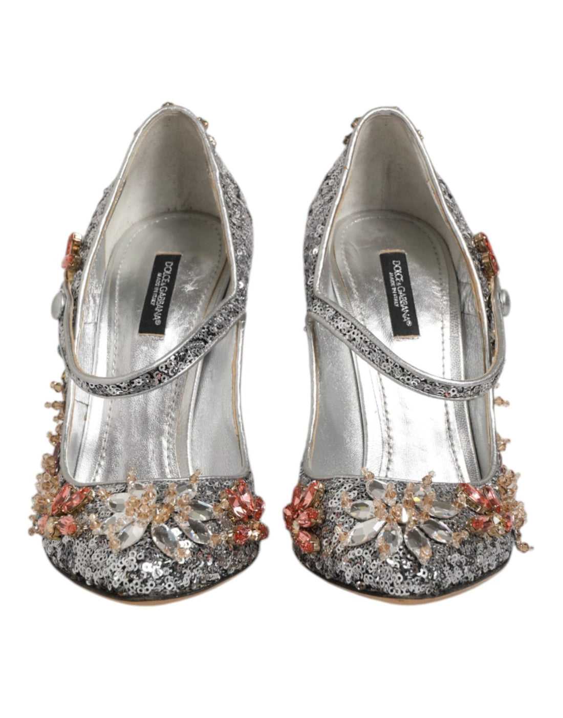 Dolce & Gabbana Silver Sequin Crystal Mary Janes Pumps Shoes - RIMODA
