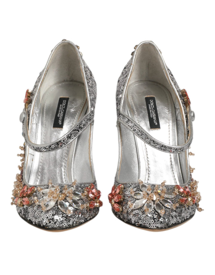 Dolce & Gabbana Silver Sequin Crystal Mary Janes Pumps Shoes - RIMODA