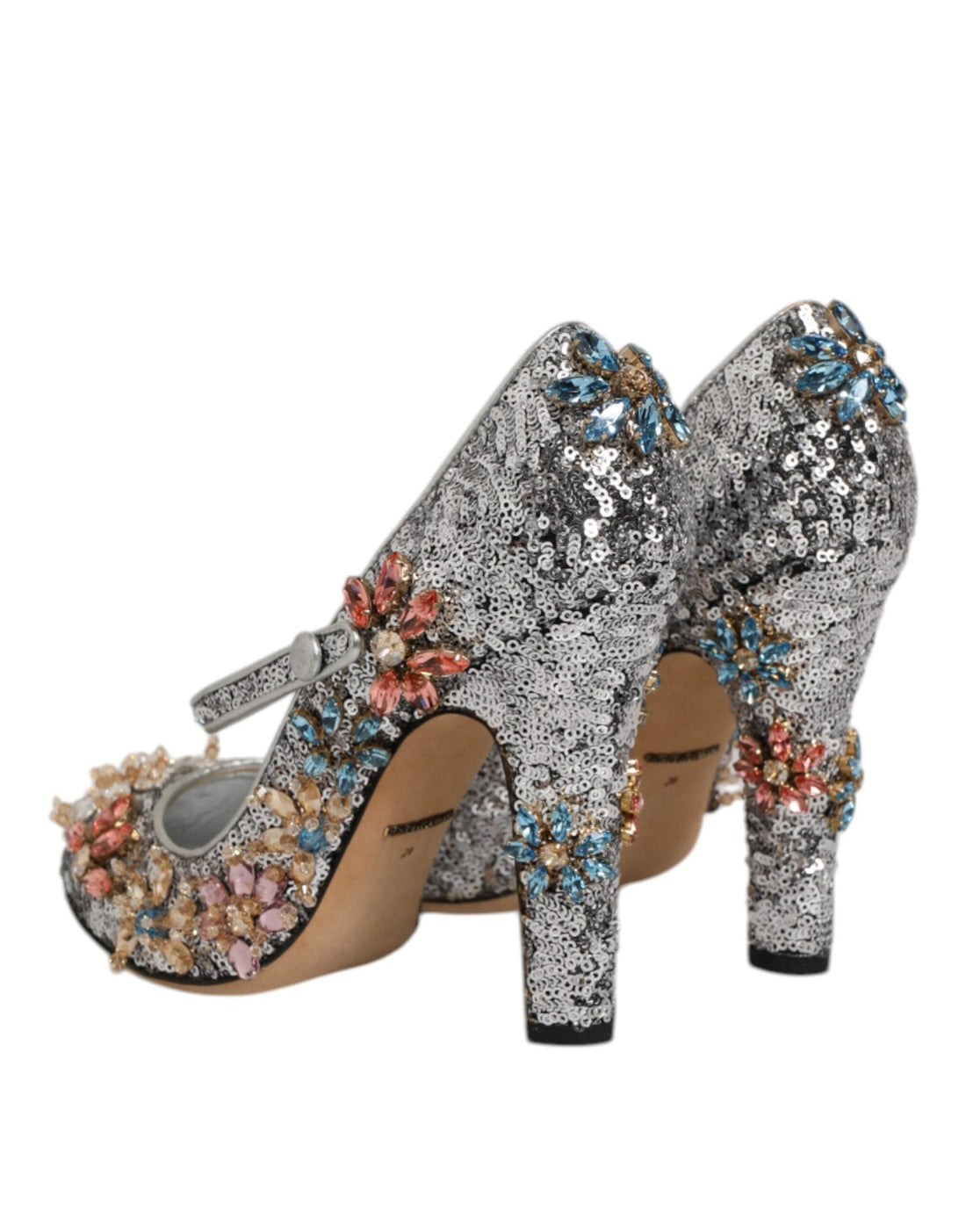 Dolce & Gabbana Silver Sequin Crystal Mary Janes Pumps Shoes - RIMODA